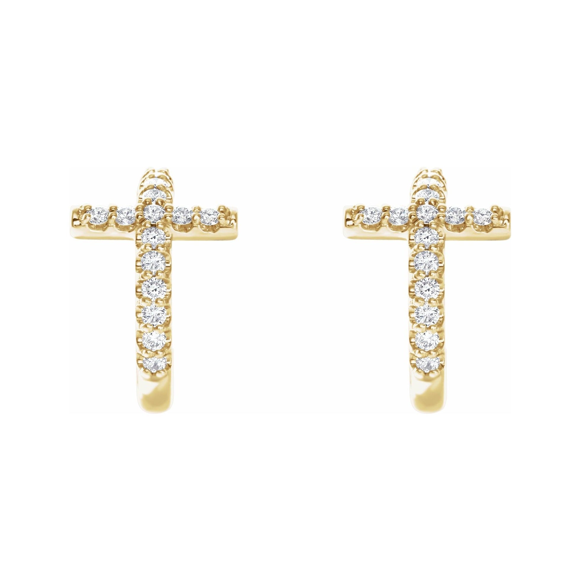 Sapphire Row Natural Diamond Cross Hoop Earrings - 14K Yellow Gold (view 2)