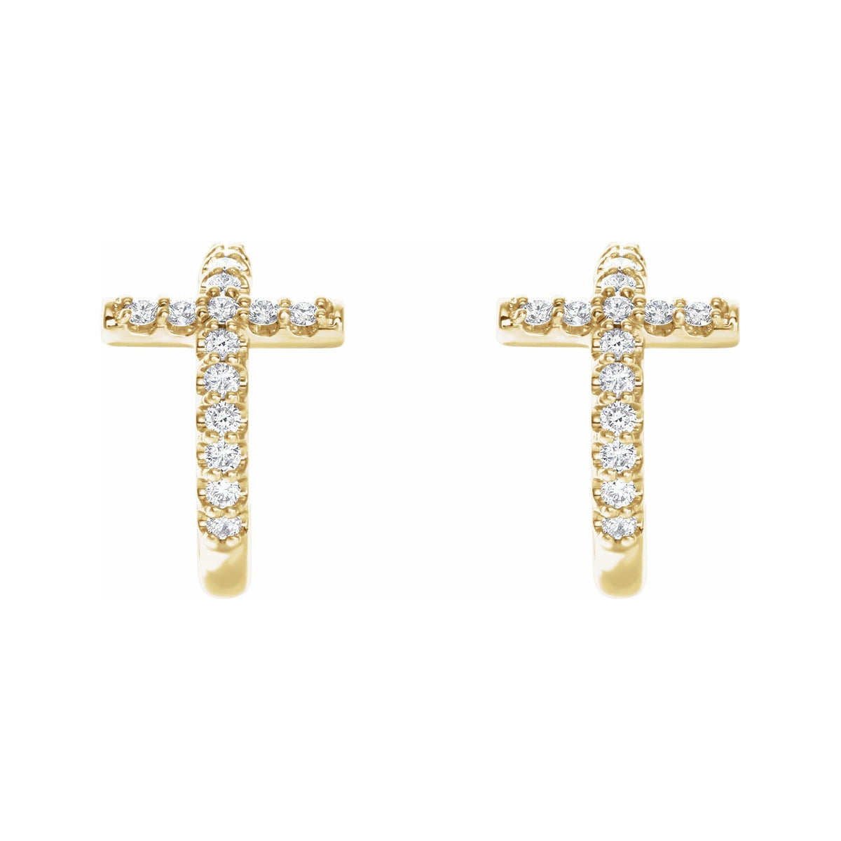 Sapphire Row Natural Diamond Cross Hoop Earrings - 14K Yellow Gold (view 2)