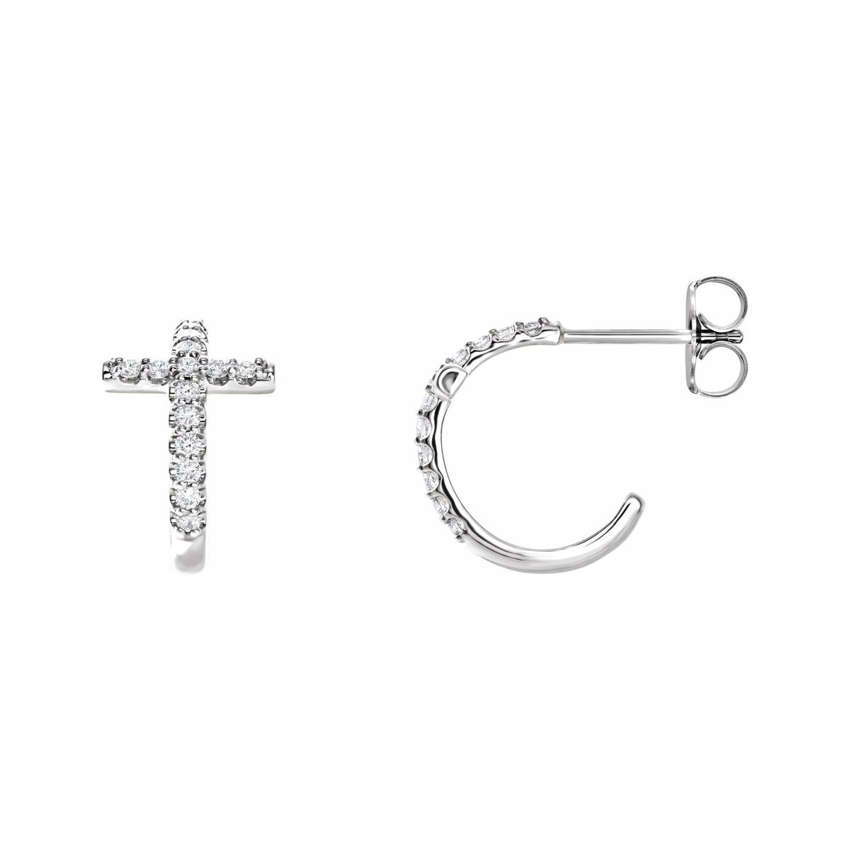 Sapphire Row Natural Diamond Cross Hoop Earrings - Platinum