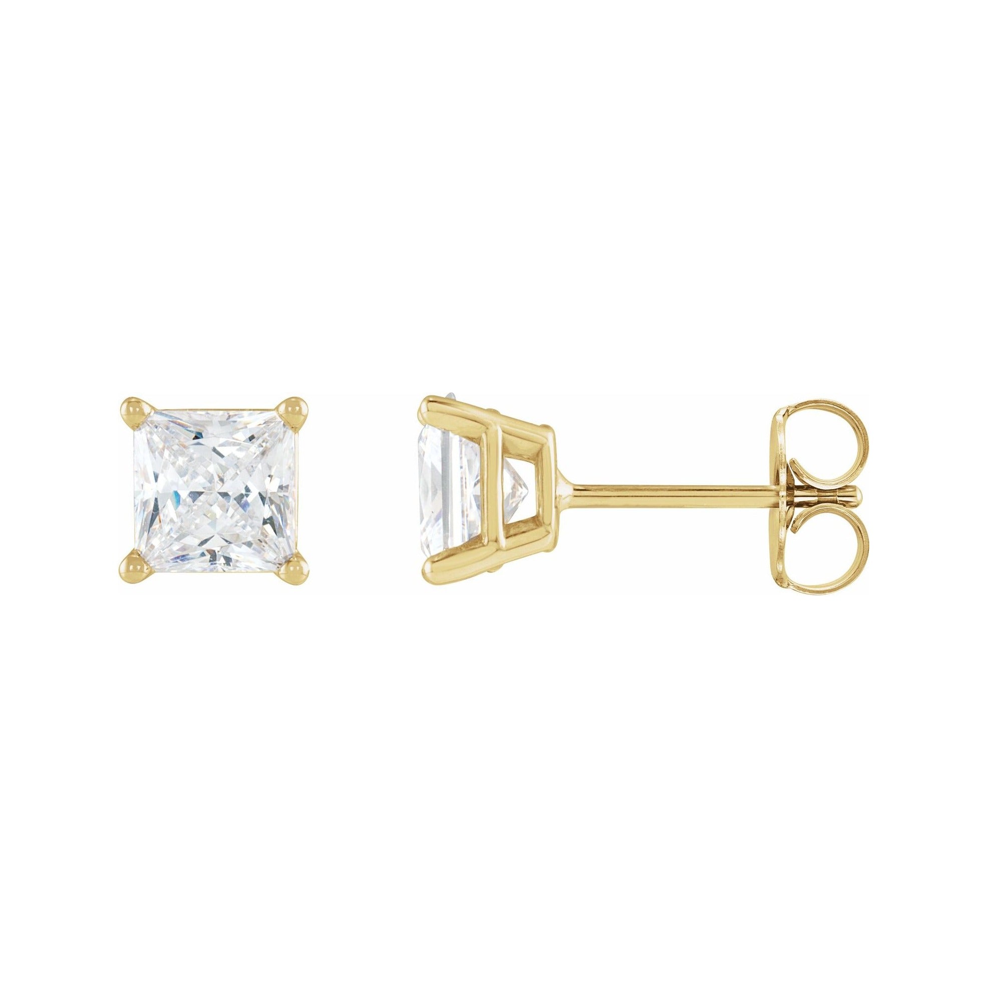Sapphire Row Natural Diamond Princess-Cut Lightweight Stud Earrings - 14K Yellow Gold, Friction back