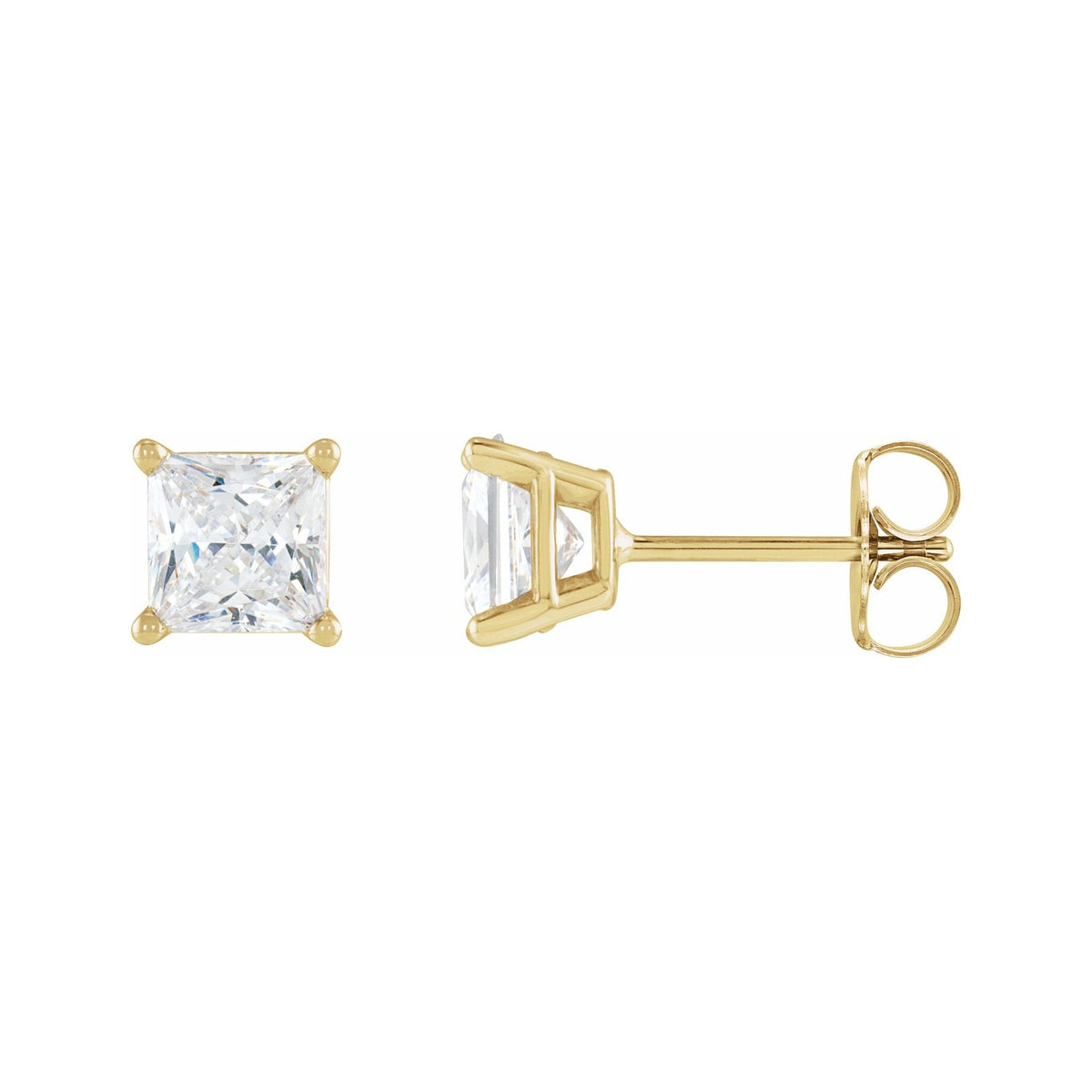 Sapphire Row Natural Diamond Princess-Cut Lightweight Stud Earrings - 14K Yellow Gold, Friction back