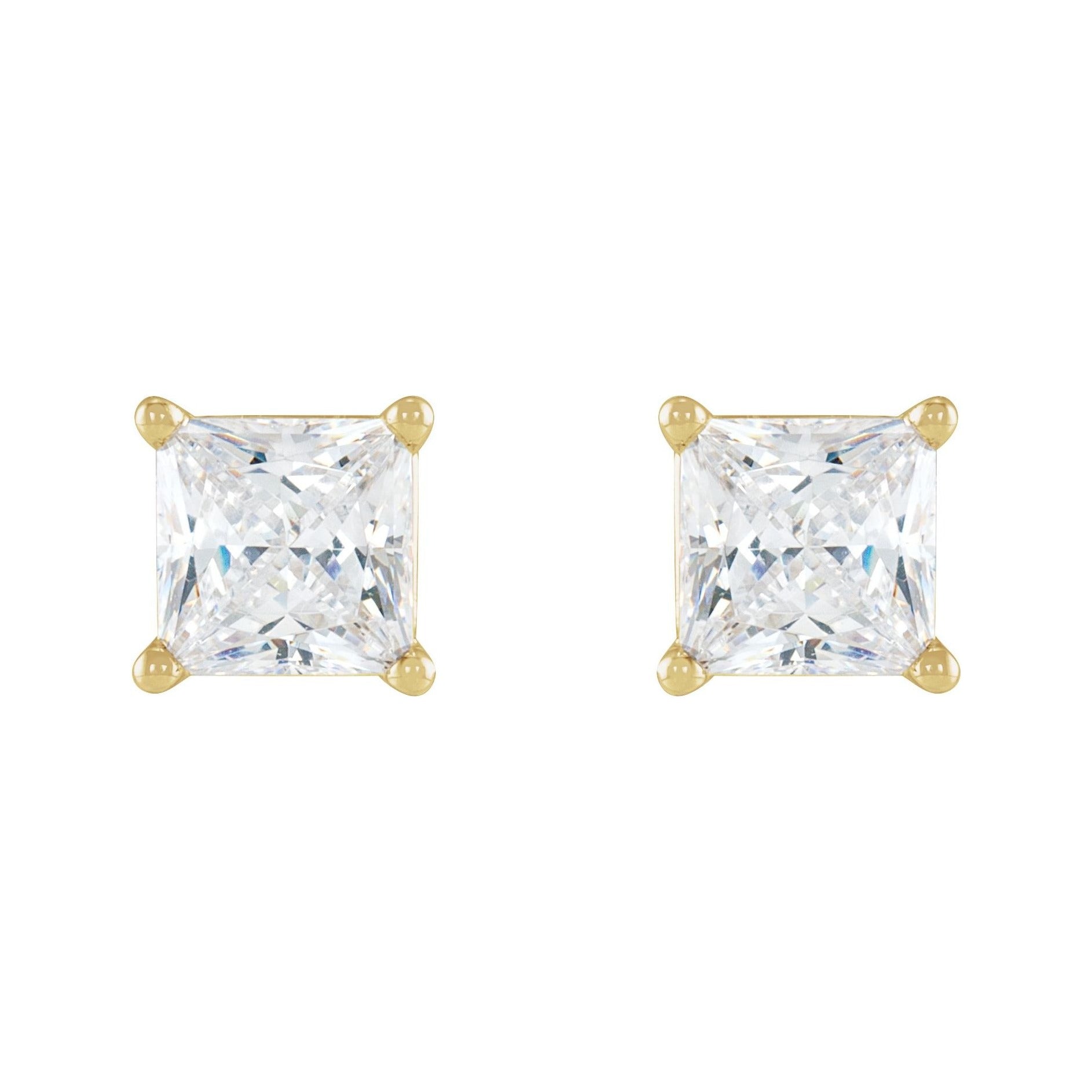 Sapphire Row Natural Diamond Princess-Cut Lightweight Stud Earrings - 14K Yellow Gold, Friction back (view 2)