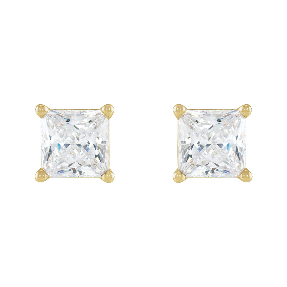 Sapphire Row Natural Diamond Princess-Cut Lightweight Stud Earrings - 14K Yellow Gold, Friction back (view 2)
