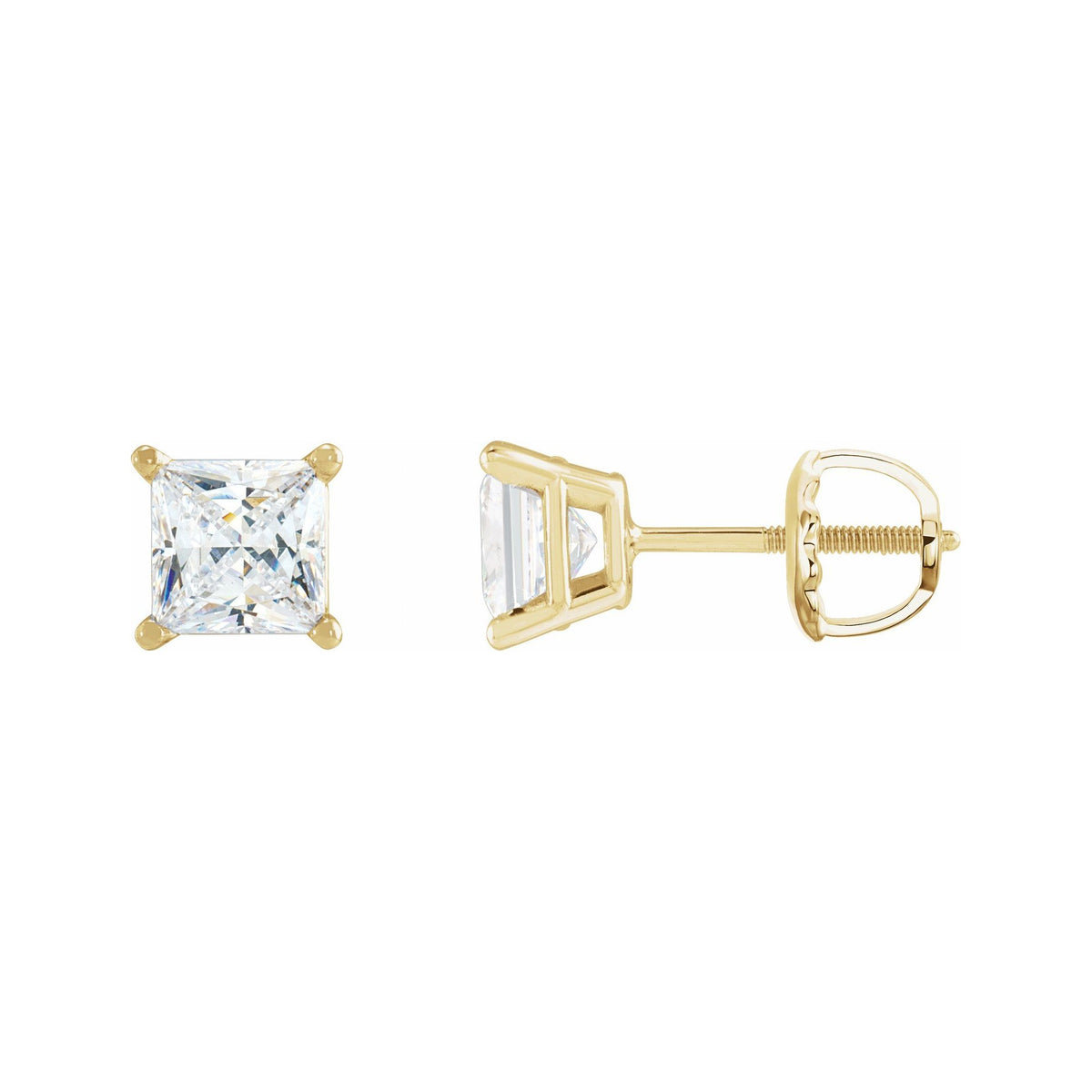 Sapphire Row Natural Diamond Princess-Cut Lightweight Stud Earrings - 14K Yellow Gold, Threaded back