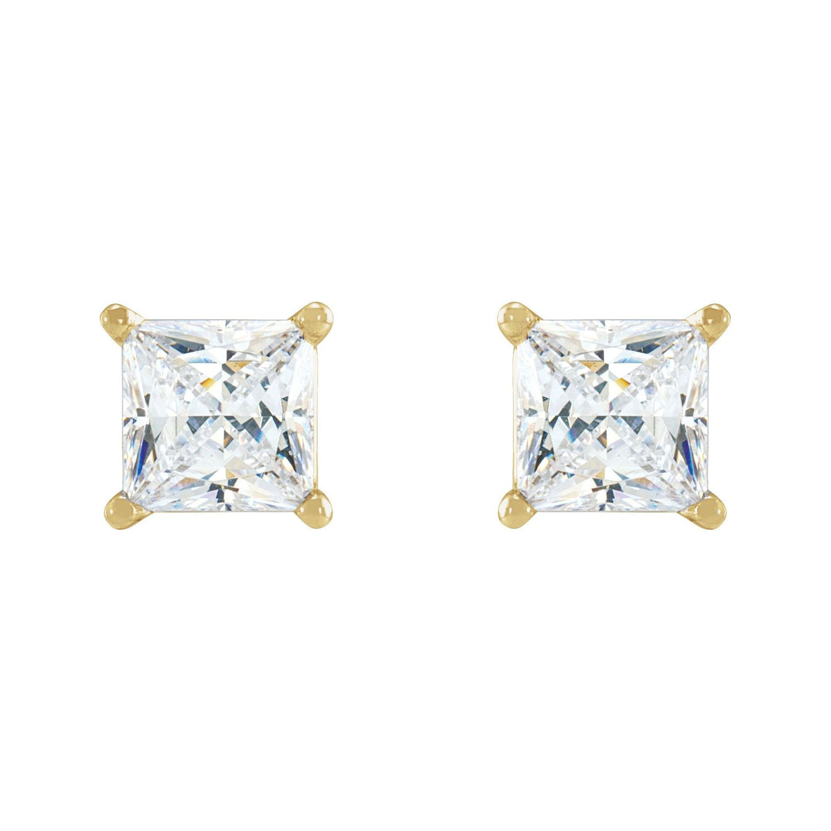 Sapphire Row Natural Diamond Princess-Cut Lightweight Stud Earrings - 14K Yellow Gold, Threaded back (view 2)