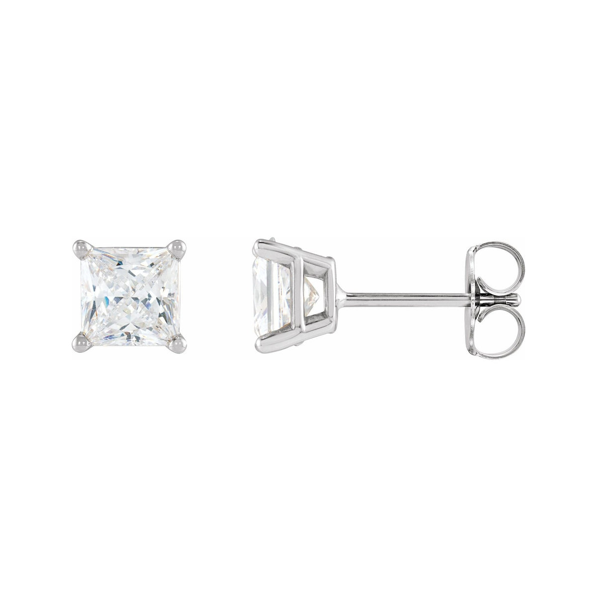 Sapphire Row Natural Diamond Princess-Cut Lightweight Stud Earrings - Platinum, Friction back