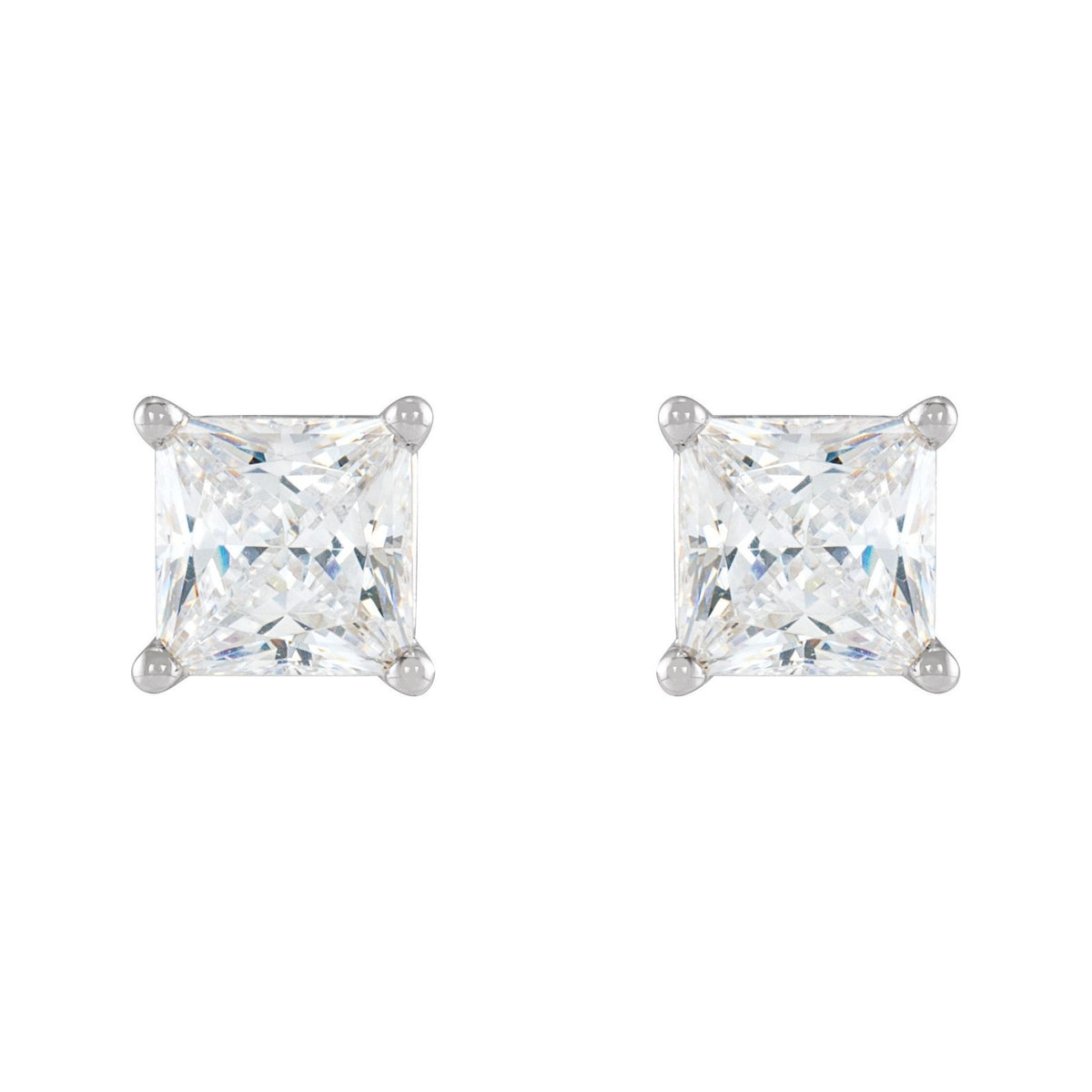 Sapphire Row Natural Diamond Princess-Cut Lightweight Stud Earrings - Platinum, Friction back (view 2)