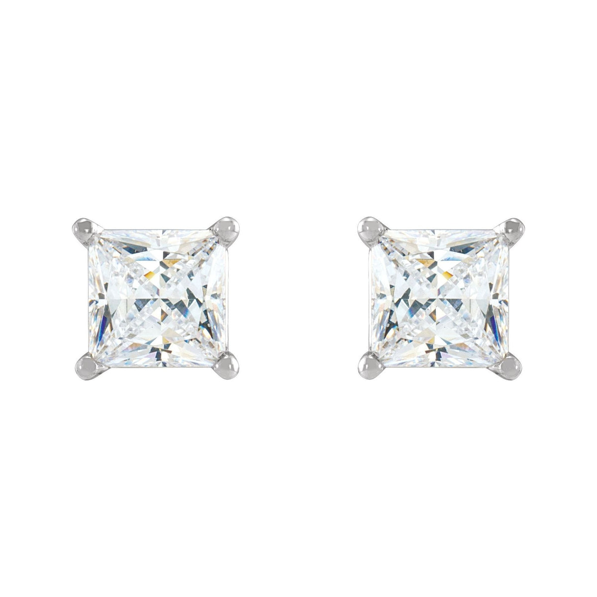 Sapphire Row Natural Diamond Princess-Cut Lightweight Stud Earrings - Platinum, Threaded back (view 2)