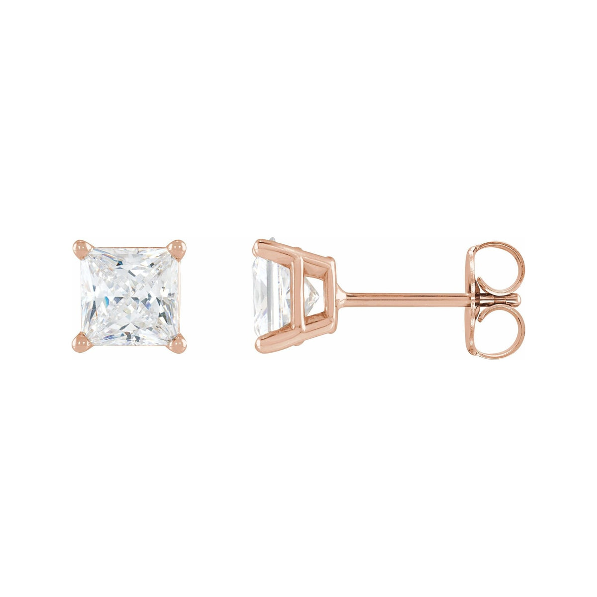Sapphire Row Natural Diamond Princess-Cut Lightweight Stud Earrings - 14K Rose Gold, Friction back