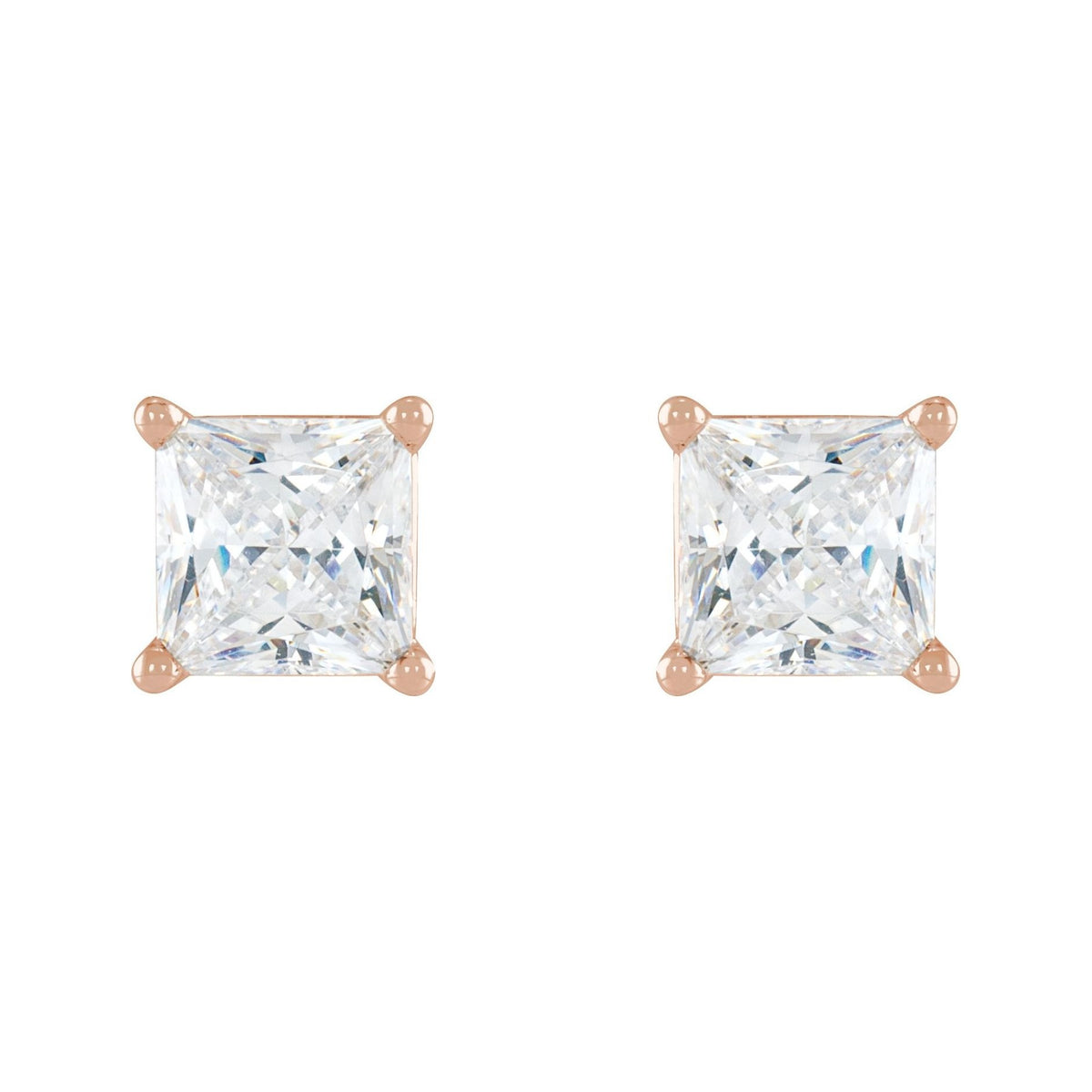 Sapphire Row Natural Diamond Princess-Cut Lightweight Stud Earrings - 14K Rose Gold, Friction back (view 2)