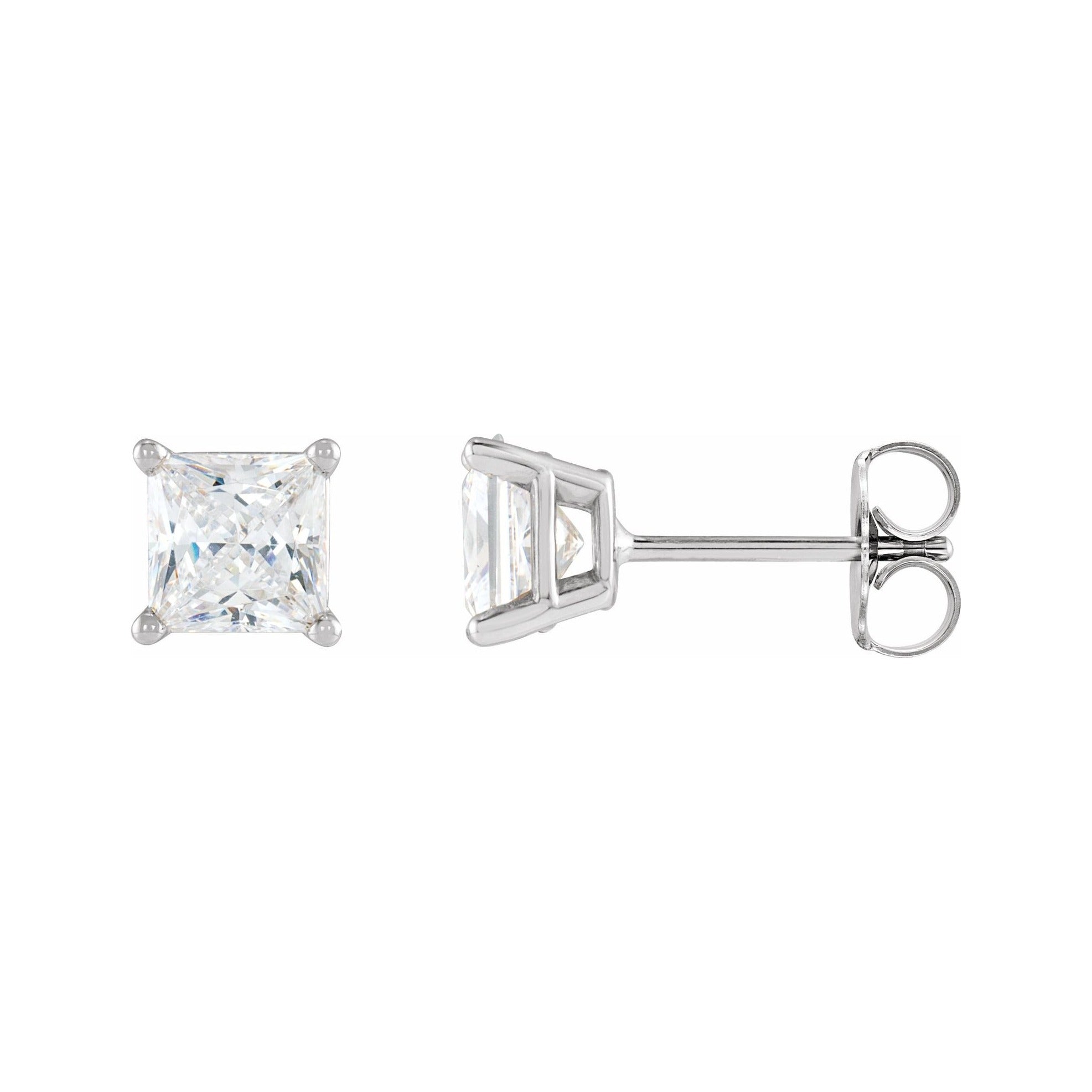Sapphire Row Natural Diamond Princess-Cut Lightweight Stud Earrings - 14K White Gold, Friction back