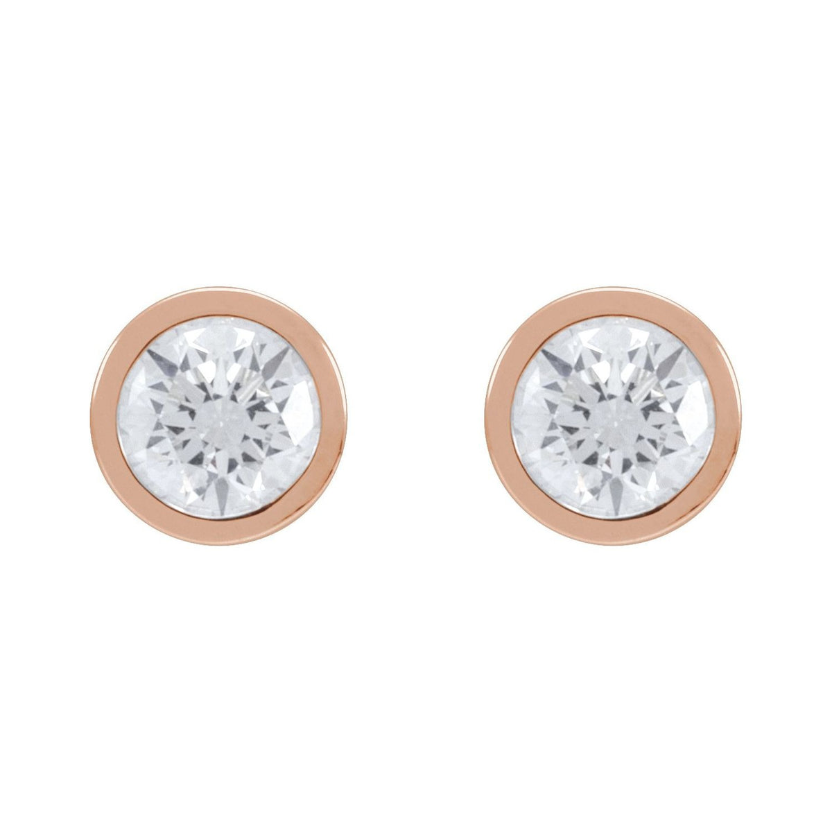 Sapphire Row Natural Diamond Bezel Martini Stud Earrings - 14K Rose Gold, 5.6 mm · 1 1/4 ctw (view 2)