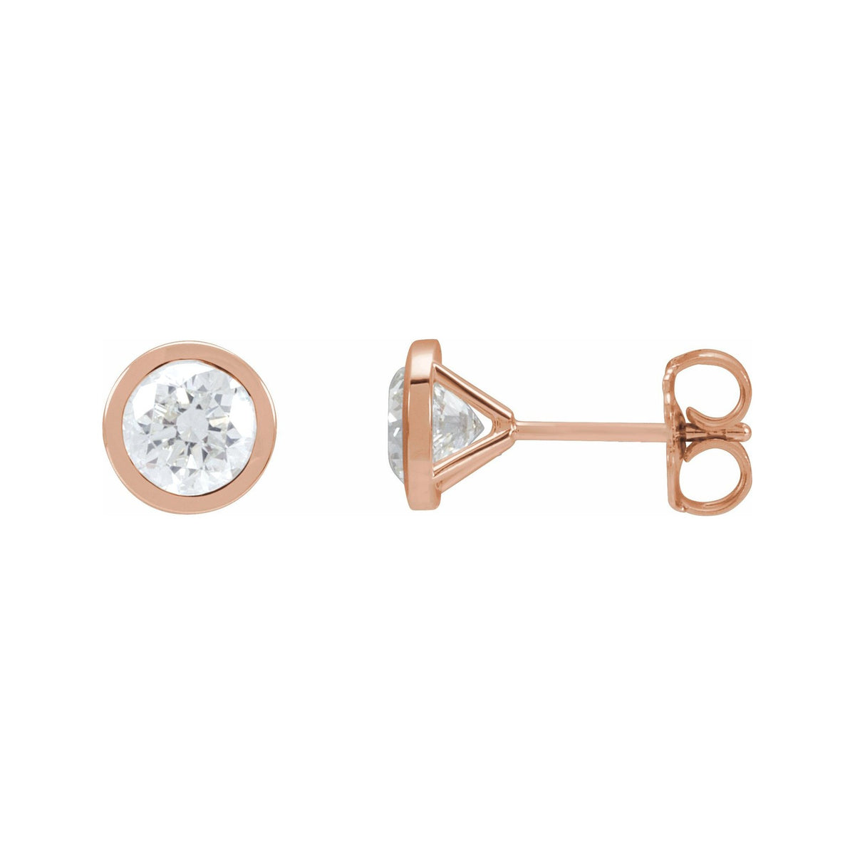 Sapphire Row Natural Diamond Bezel Martini Stud Earrings - 14K Rose Gold, 5.8 mm · 1 1/2 ctw
