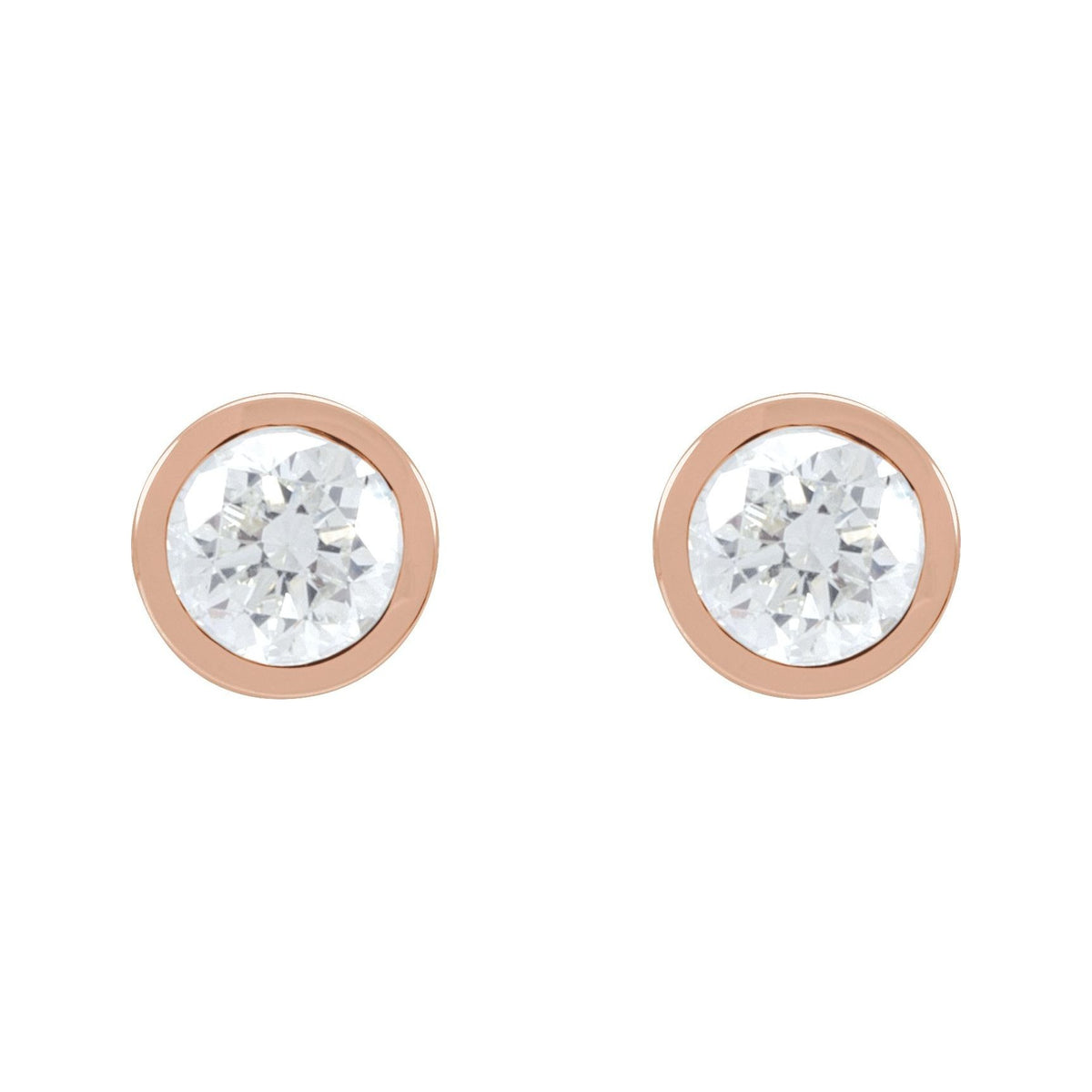 Sapphire Row Natural Diamond Bezel Martini Stud Earrings - 14K Rose Gold, 5.8 mm · 1 1/2 ctw (view 2)
