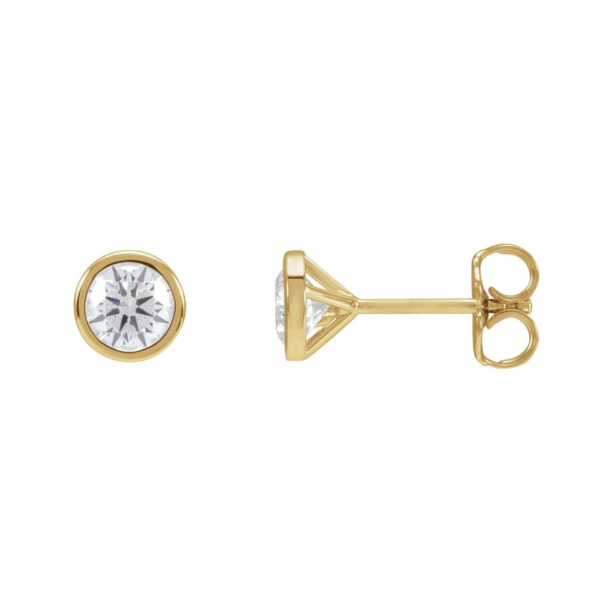 Sapphire Row Natural Diamond Bezel Martini Stud Earrings - 14K Yellow Gold, 4.8 mm · 3/4 ctw