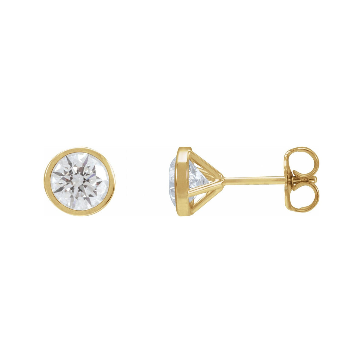 Sapphire Row Natural Diamond Bezel Martini Stud Earrings - 14K Yellow Gold, 6 mm · 1 3/4 ctw