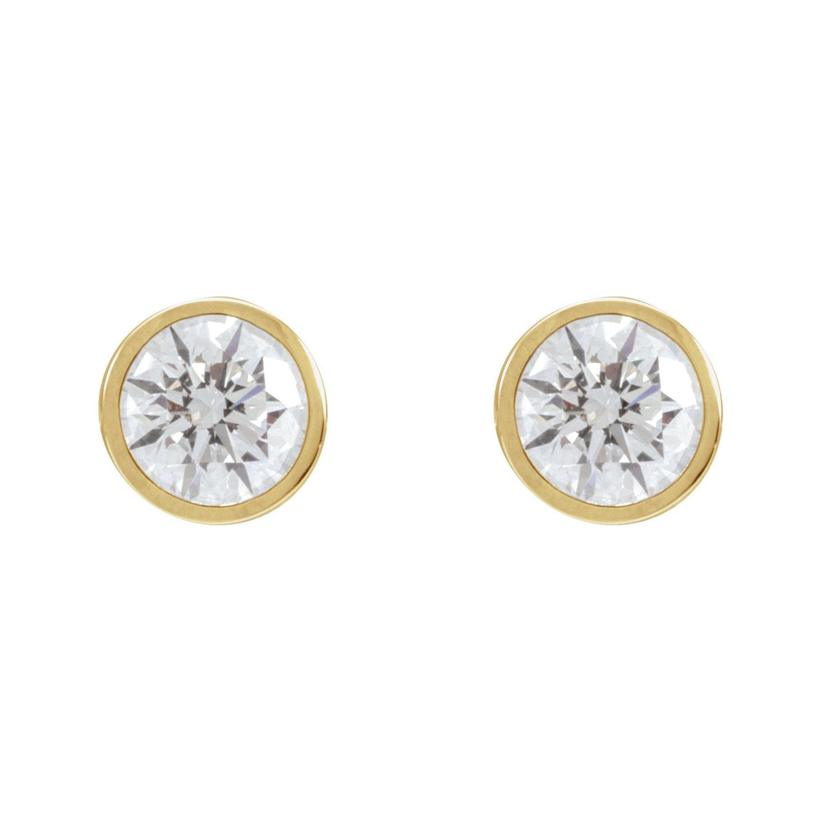Sapphire Row Natural Diamond Bezel Martini Stud Earrings - 14K Yellow Gold, 6 mm · 1 3/4 ctw (view 2)
