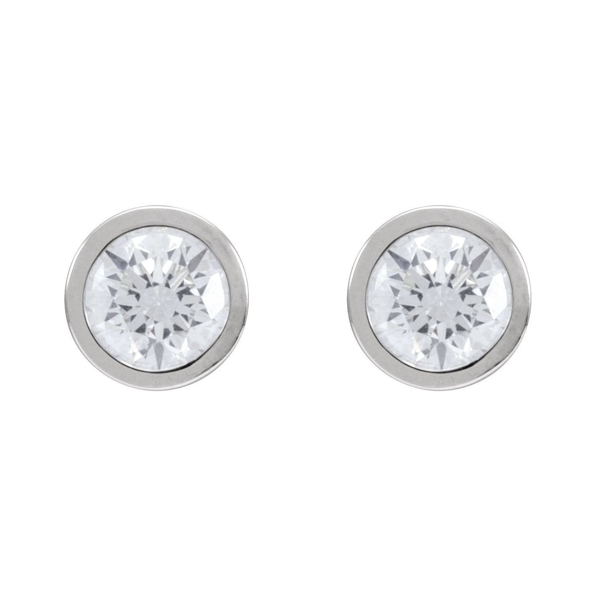 Sapphire Row Natural Diamond Bezel Martini Stud Earrings - 14K White Gold, 5.6 mm · 1 1/4 ctw (view 2)