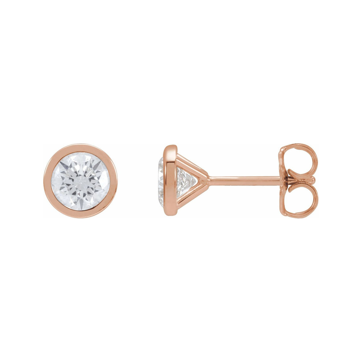 Sapphire Row Natural Diamond Bezel Martini Stud Earrings - 14K Rose Gold, 5.2 mm · 1 ctw