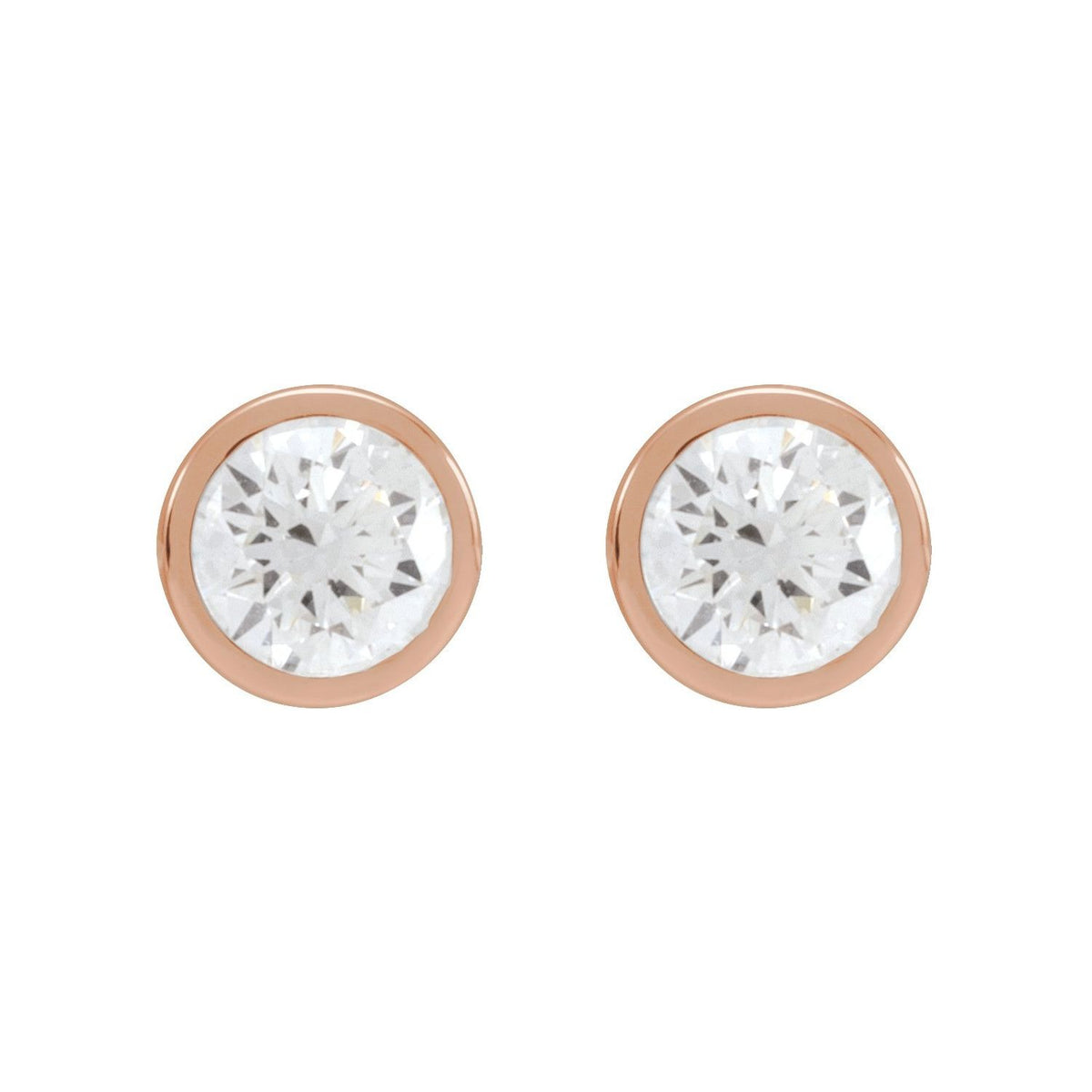 Sapphire Row Natural Diamond Bezel Martini Stud Earrings - 14K Rose Gold, 5.2 mm · 1 ctw (view 2)