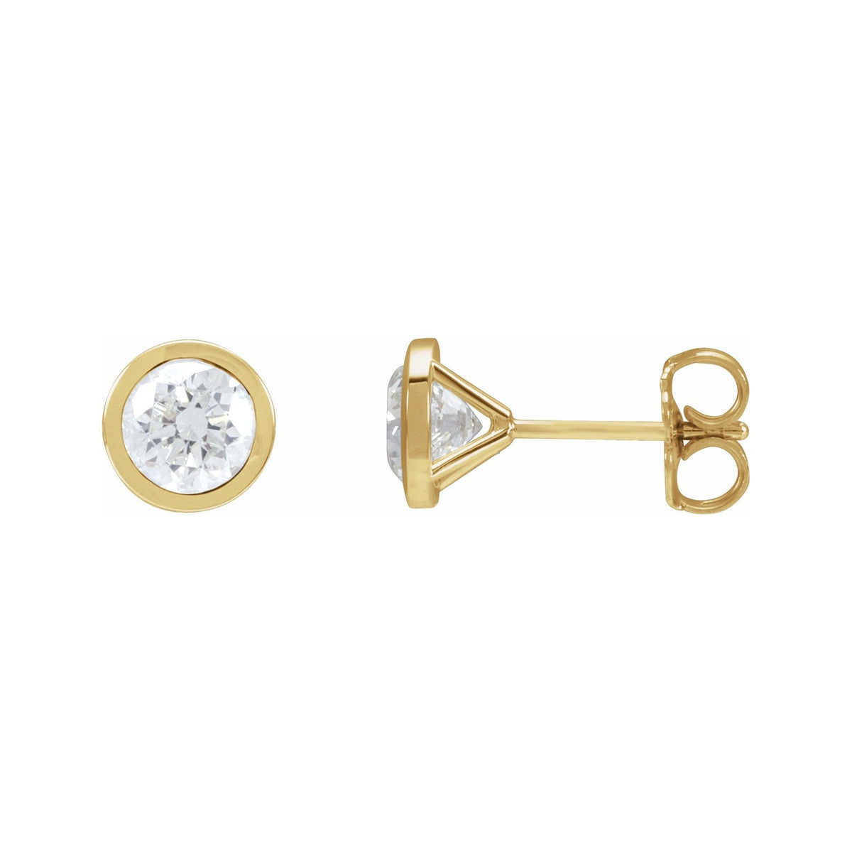 Sapphire Row Natural Diamond Bezel Martini Stud Earrings - 14K Yellow Gold, 5.8 mm · 1 1/2 ctw
