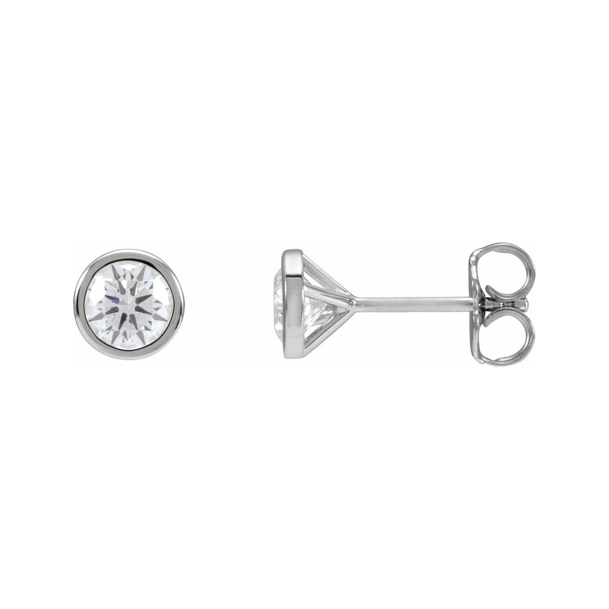 Sapphire Row Natural Diamond Bezel Martini Stud Earrings - 14K White Gold, 4.8 mm · 3/4 ctw