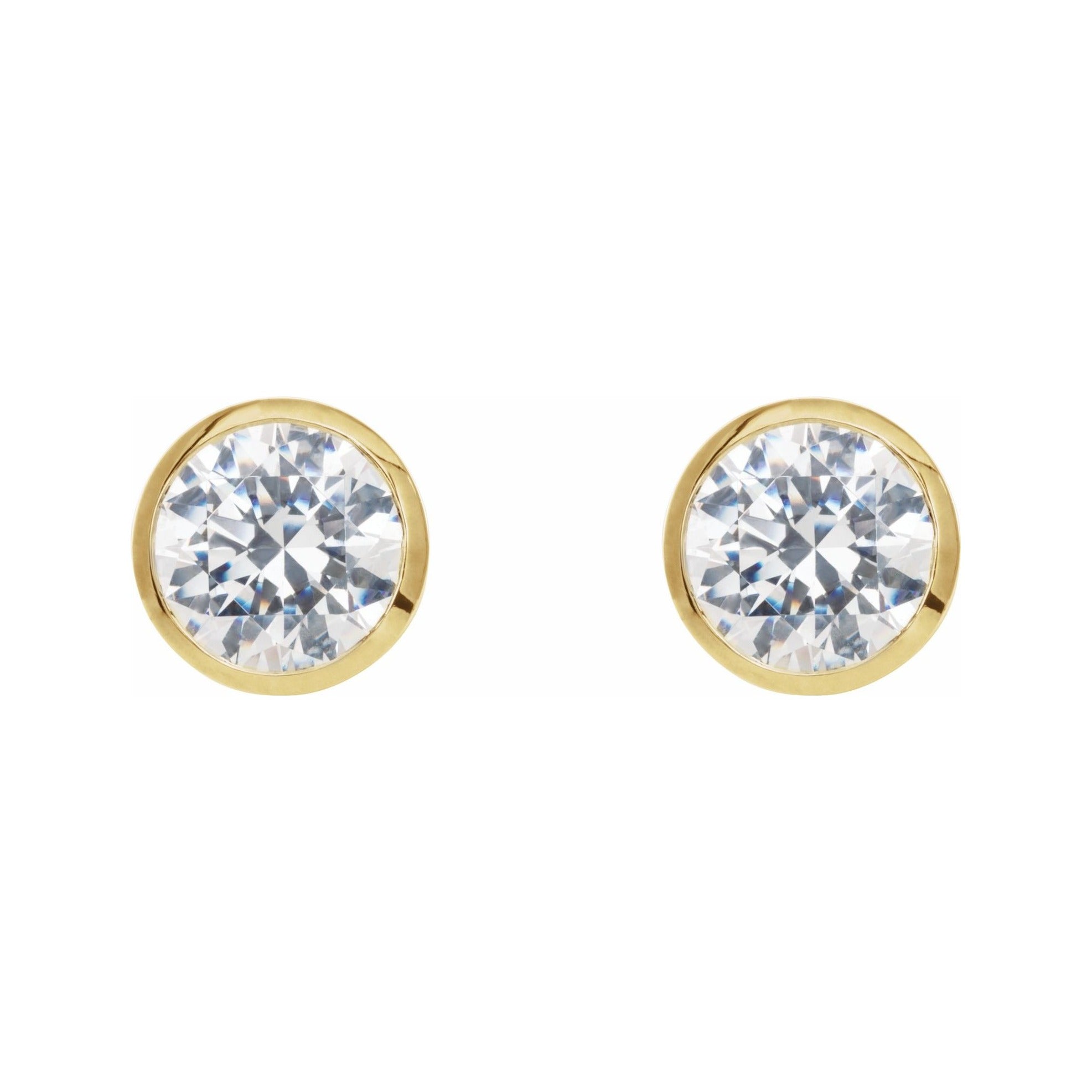 Sapphire Row Natural Diamond Bezel Martini Stud Earrings - 14K Yellow Gold (view 2)
