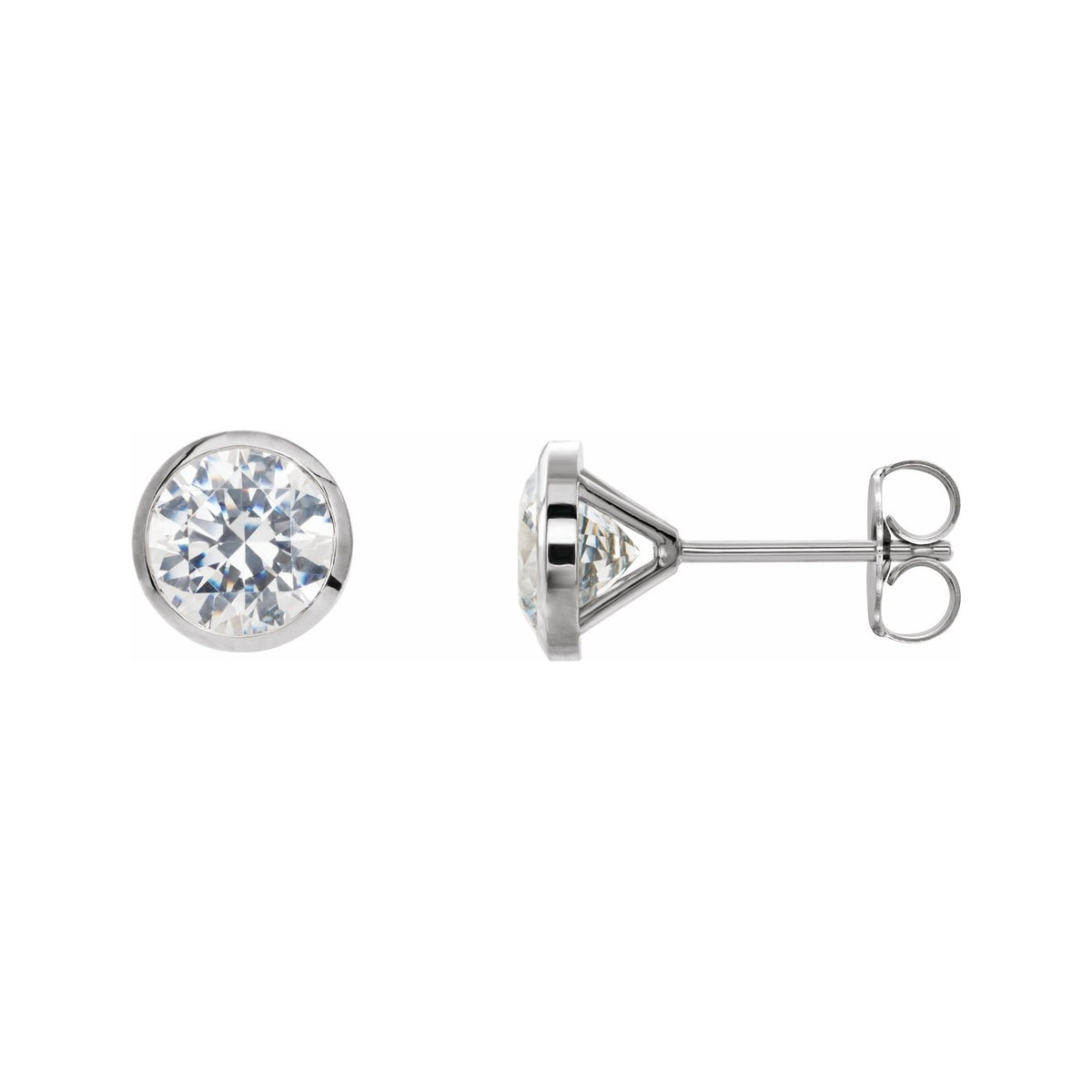 Sapphire Row Natural Diamond Bezel Martini Stud Earrings - Platinum