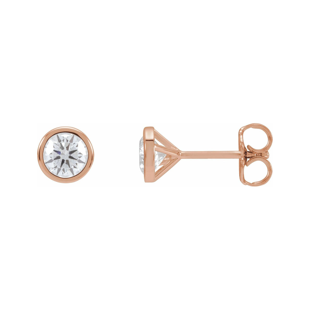 Sapphire Row Natural Diamond Bezel Martini Stud Earrings - 14K Rose Gold, 4.8 mm · 3/4 ctw