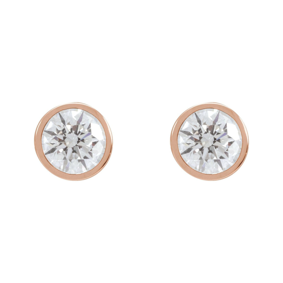 Sapphire Row Natural Diamond Bezel Martini Stud Earrings - 14K Rose Gold, 6 mm · 1 3/4 ctw (view 2)