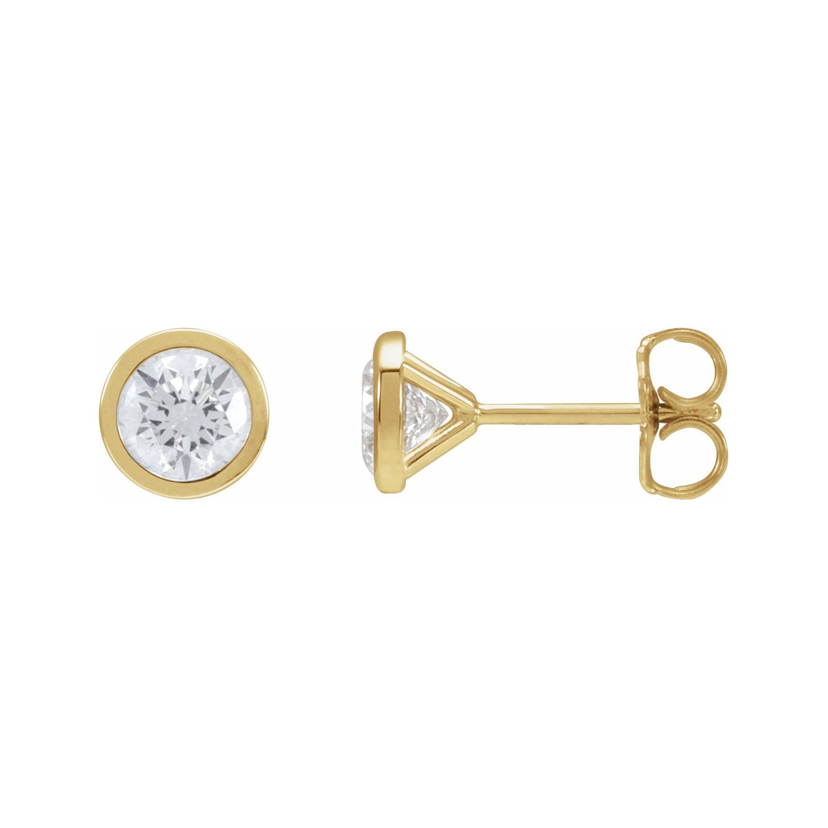Sapphire Row Natural Diamond Bezel Martini Stud Earrings - 14K Yellow Gold, 5.2 mm · 1 ctw