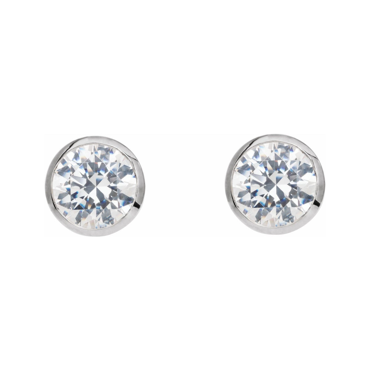 Sapphire Row Natural Diamond Bezel Martini Stud Earrings - 14K White Gold (view 2)