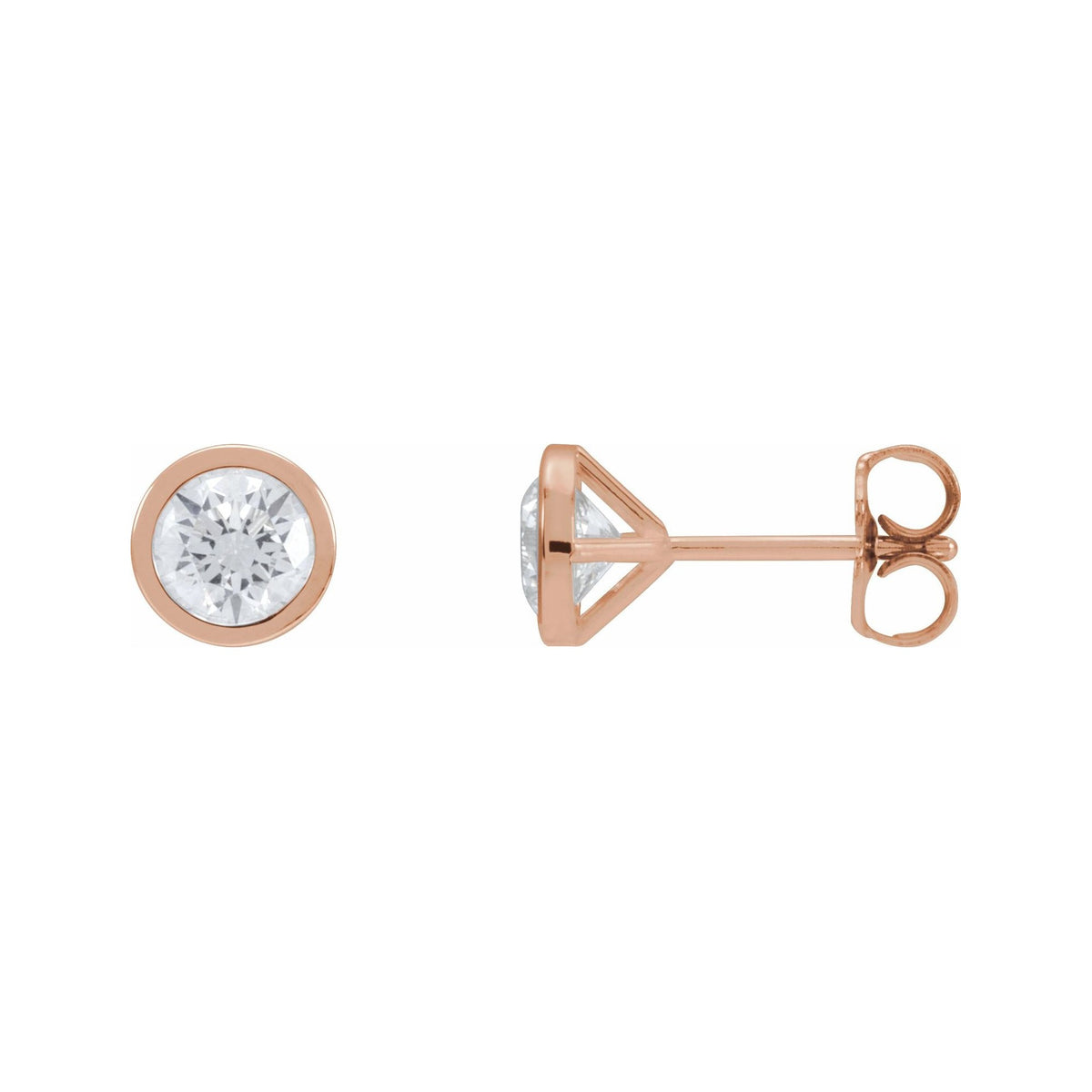 Sapphire Row Lab-Grown Diamond Bezel Martini Stud Earrings - 14K Rose Gold, 5.6 mm · 1 1/5 ctw