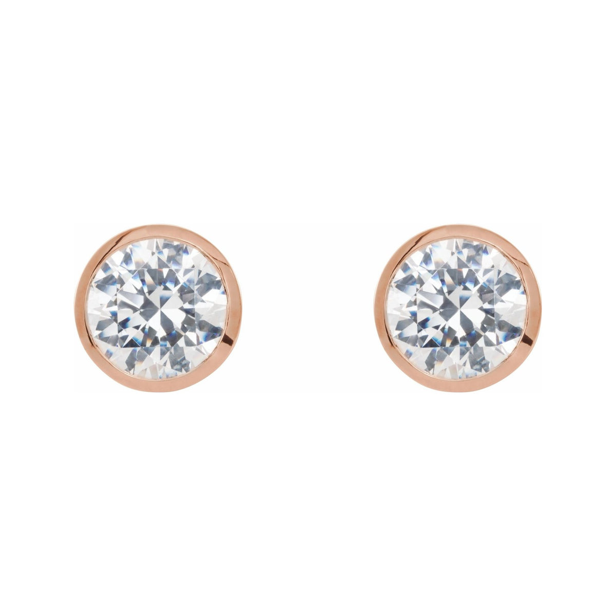 Sapphire Row Lab-Grown Diamond Bezel Martini Stud Earrings - 14K Rose Gold (view 2)