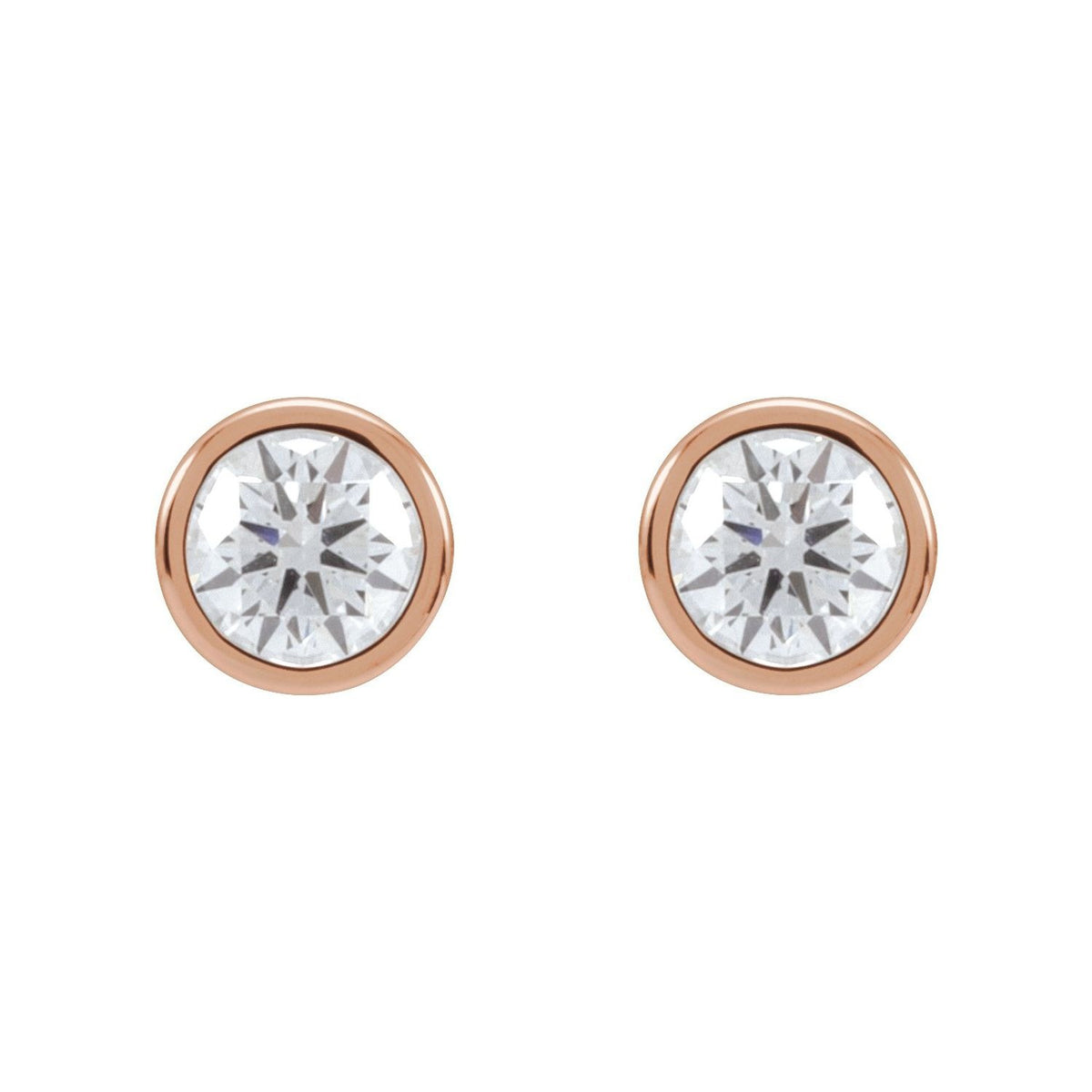 Sapphire Row Lab-Grown Diamond Bezel Martini Stud Earrings - 14K Rose Gold, 4.8 mm · 3/4 ctw (view 2)