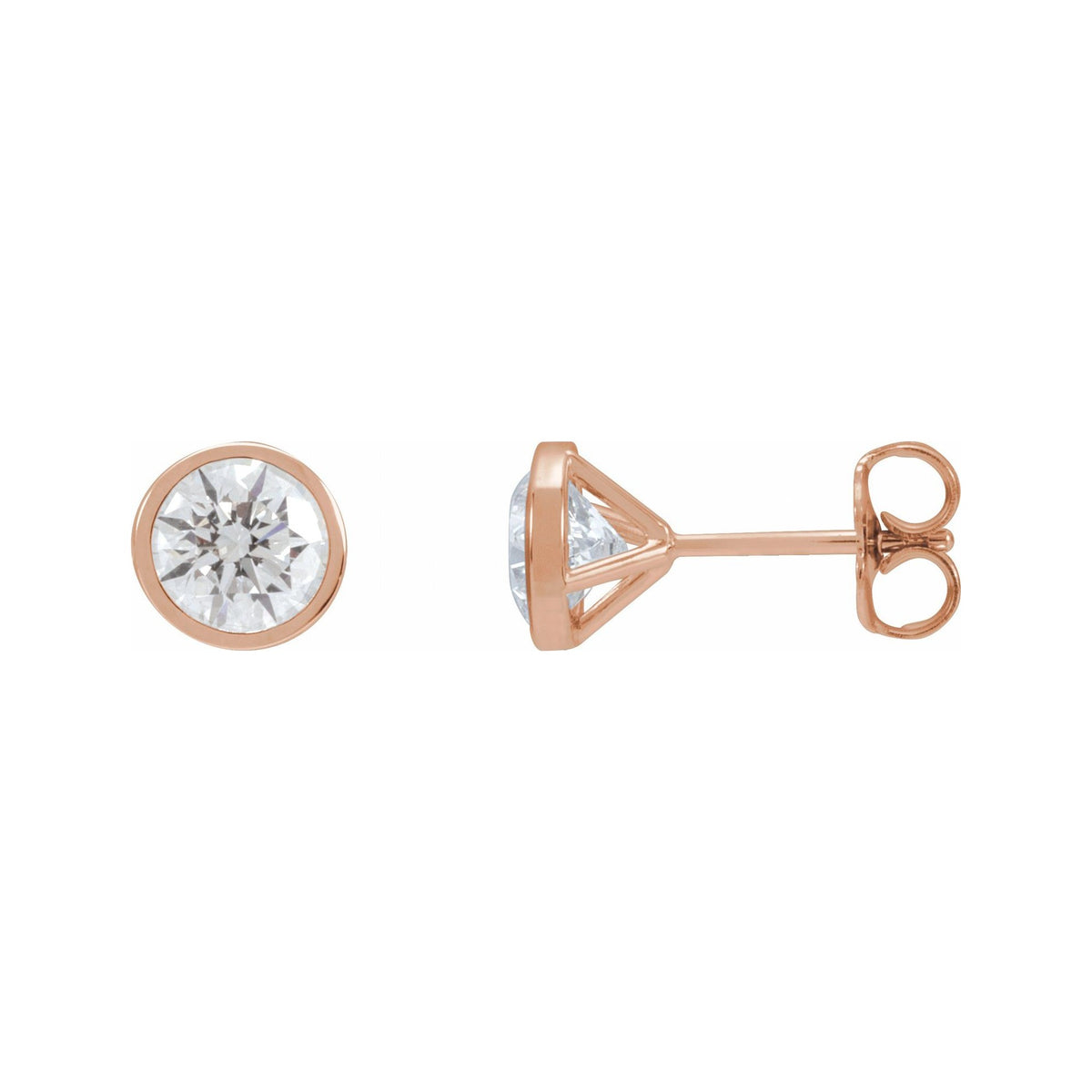 Sapphire Row Lab-Grown Diamond Bezel Martini Stud Earrings - 14K Rose Gold, 6 mm · 1 5/8 ctw