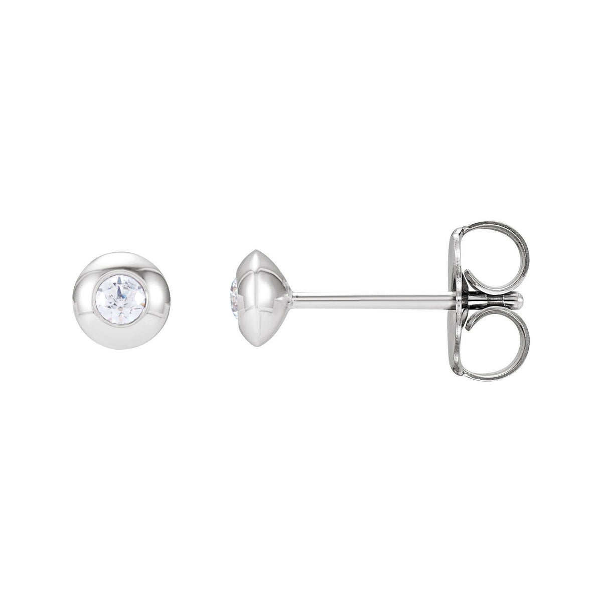 Sapphire Row Natural Diamond Domed Bezel Stud Earrings - 14K White Gold, 2 mm