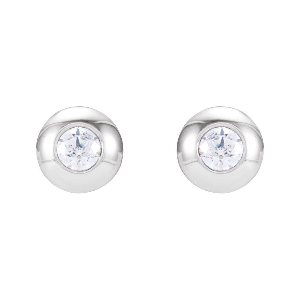Sapphire Row Natural Diamond Domed Bezel Stud Earrings - Platinum, 2 mm (view 2)