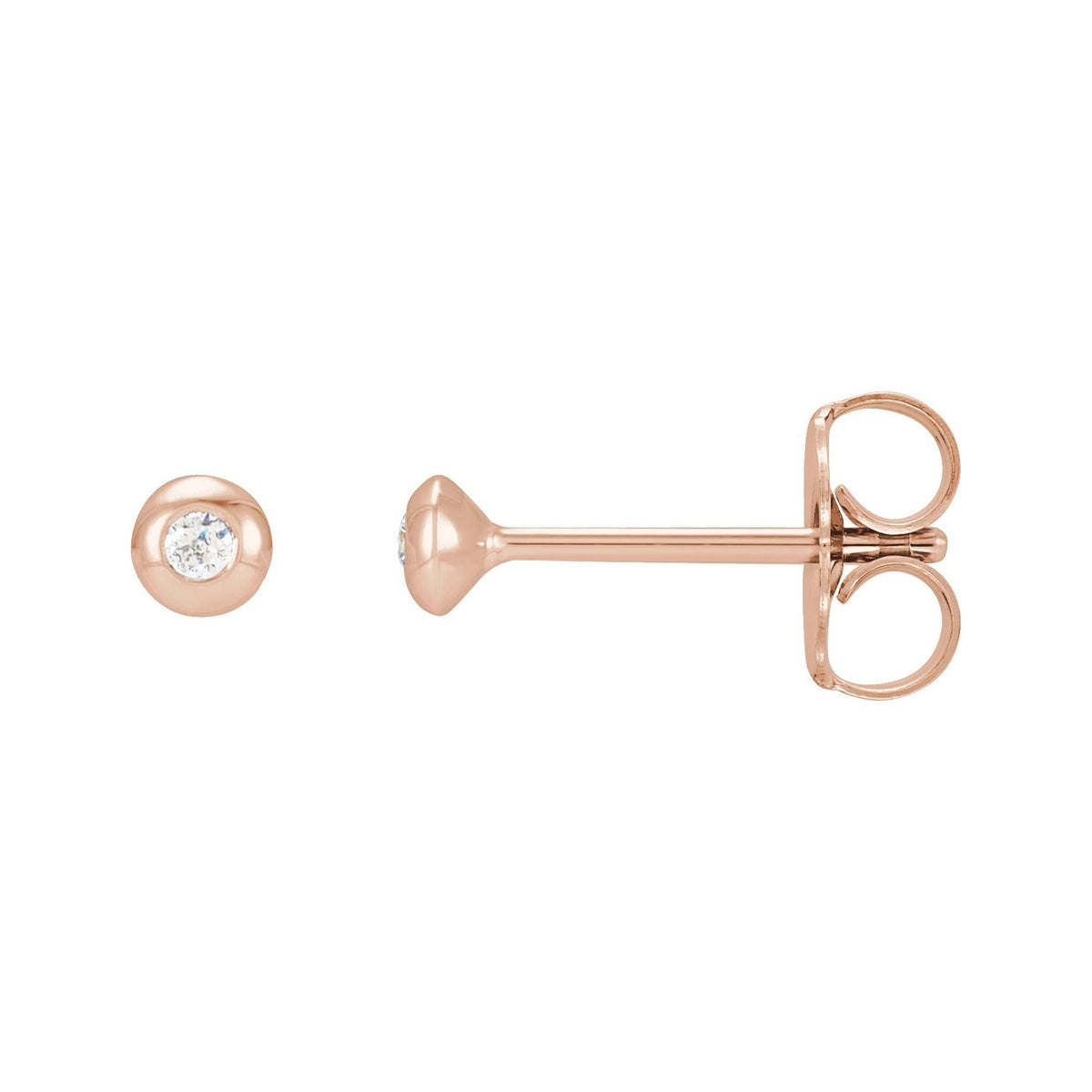 Sapphire Row Natural Diamond Domed Bezel Stud Earrings - 14K Rose Gold, 1.5 mm