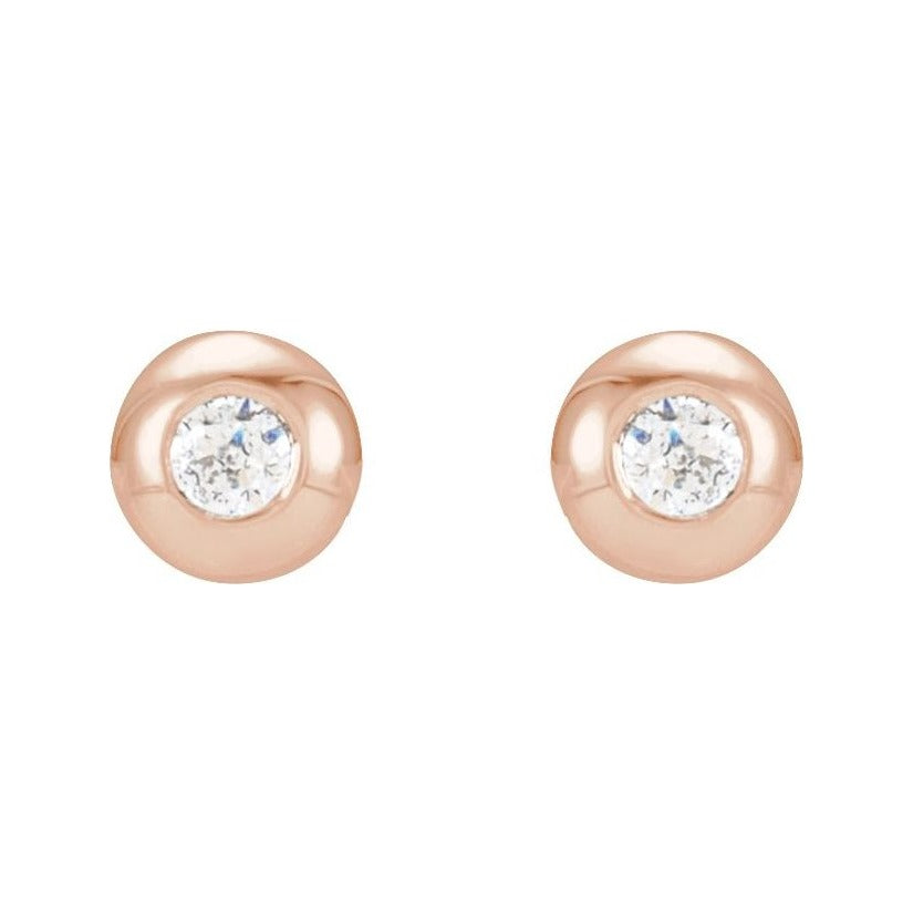 Sapphire Row Natural Diamond Domed Bezel Stud Earrings - 14K Rose Gold, 1.5 mm (view 2)
