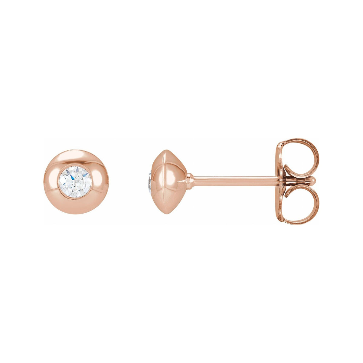 Sapphire Row Natural Diamond Domed Bezel Stud Earrings - 14K Rose Gold, 2.5 mm