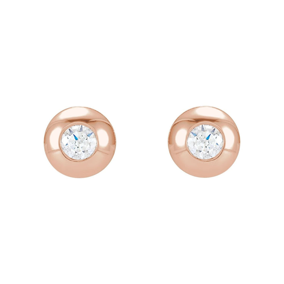 Sapphire Row Natural Diamond Domed Bezel Stud Earrings - 14K Rose Gold, 2.5 mm (view 2)
