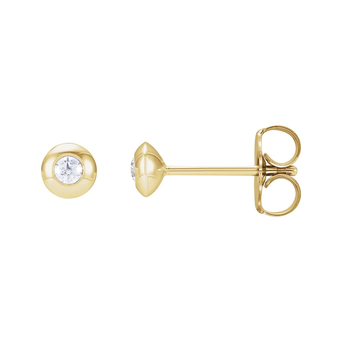 Sapphire Row Natural Diamond Domed Bezel Stud Earrings - 14K Yellow Gold, 2 mm