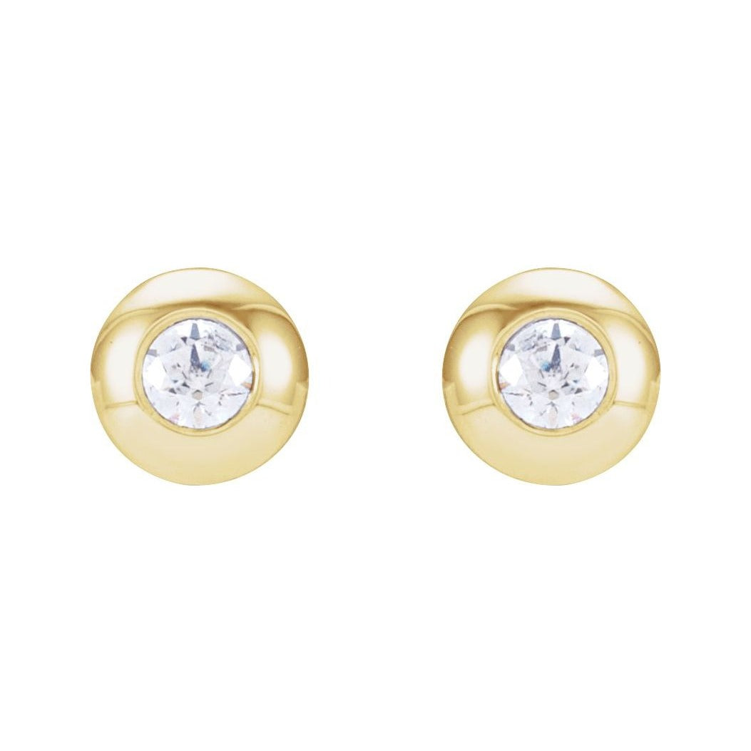 Sapphire Row Natural Diamond Domed Bezel Stud Earrings - 14K Yellow Gold, 2 mm (view 2)