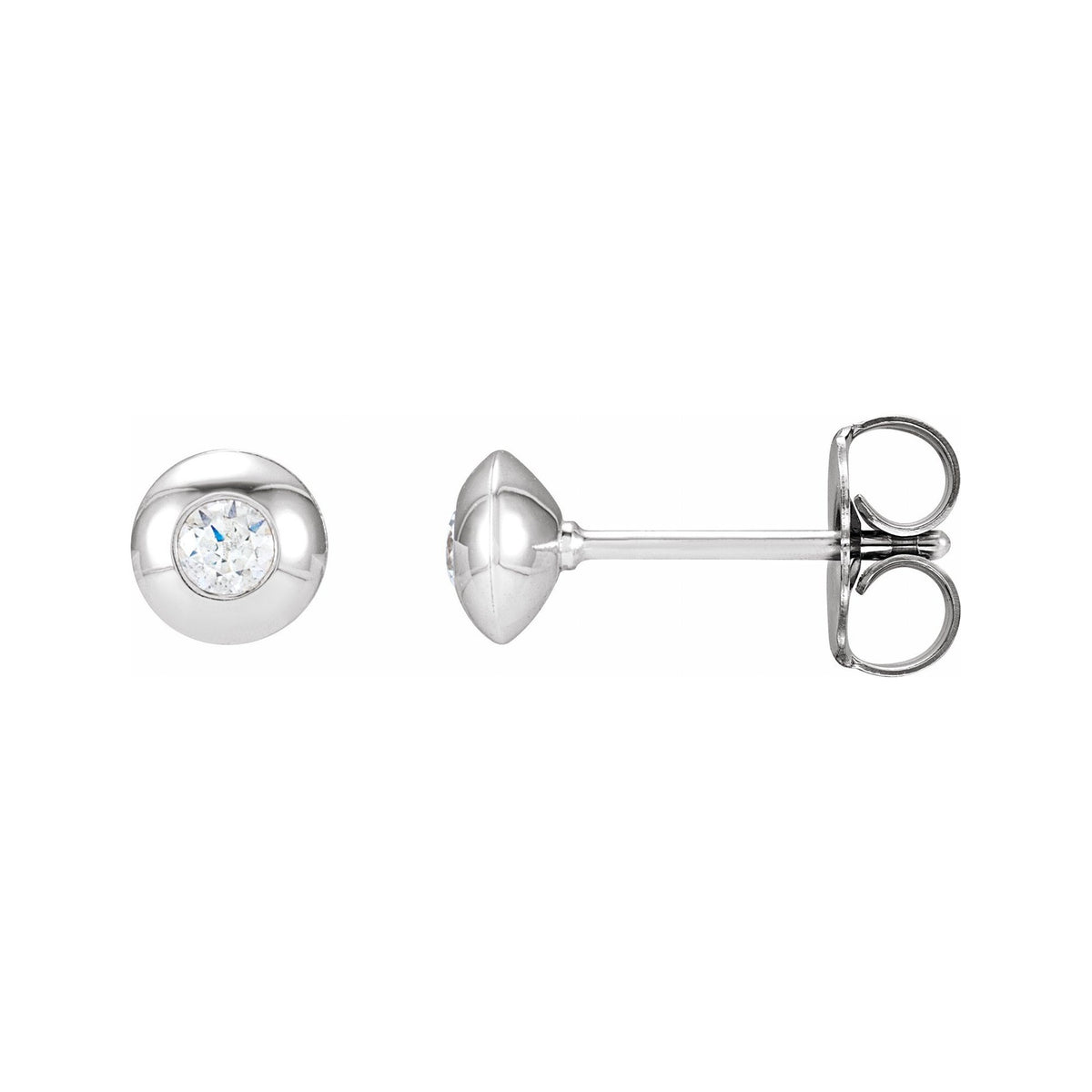 Sapphire Row Natural Diamond Domed Bezel Stud Earrings - Platinum