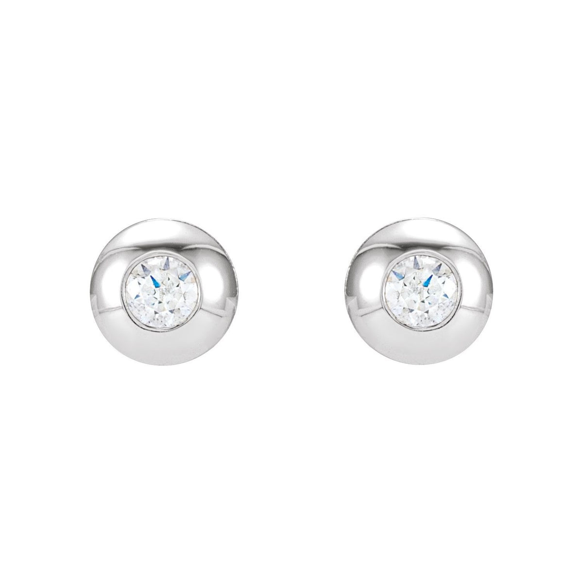 Sapphire Row Natural Diamond Domed Bezel Stud Earrings - Platinum (view 2)