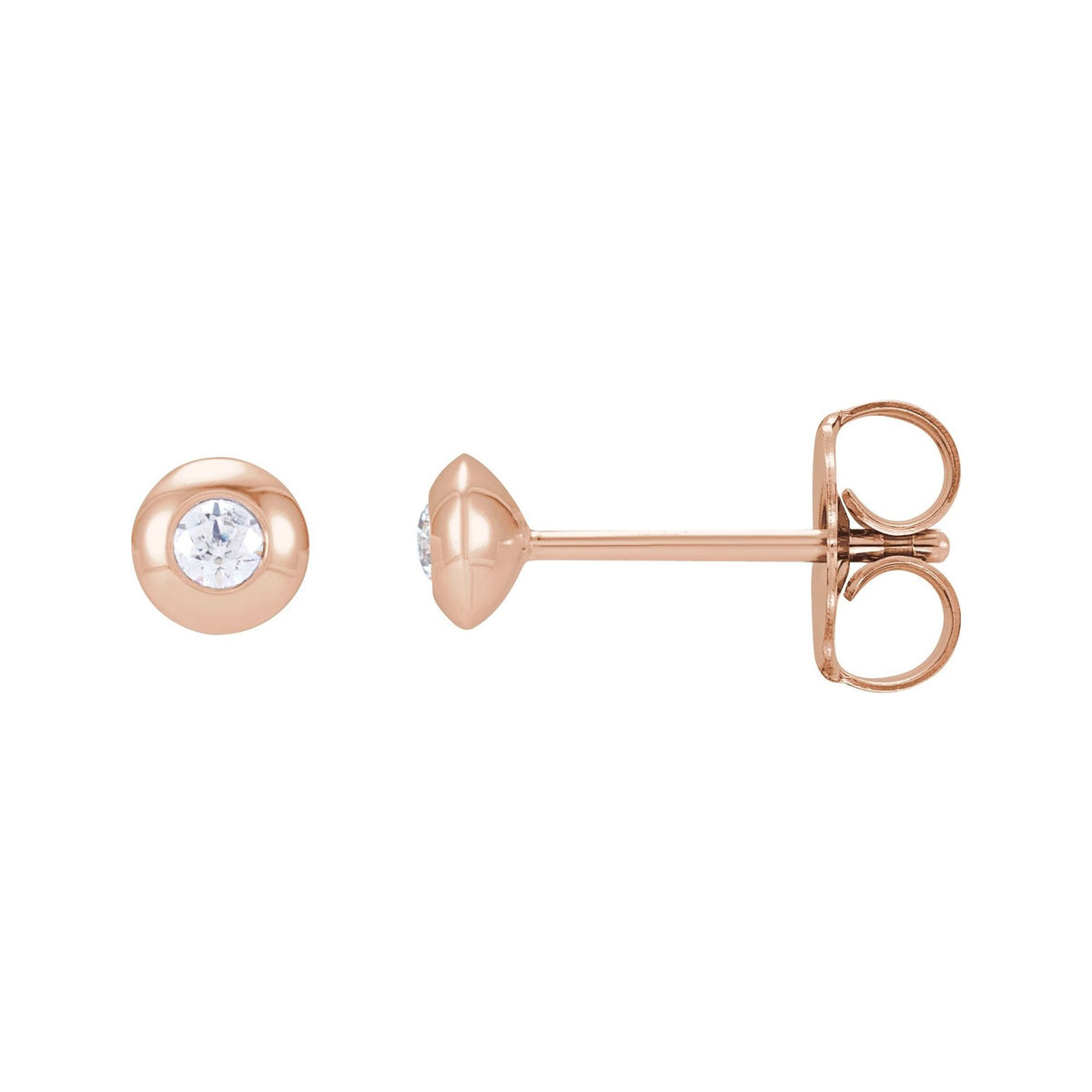Sapphire Row Natural Diamond Domed Bezel Stud Earrings - 14K Rose Gold, 2 mm