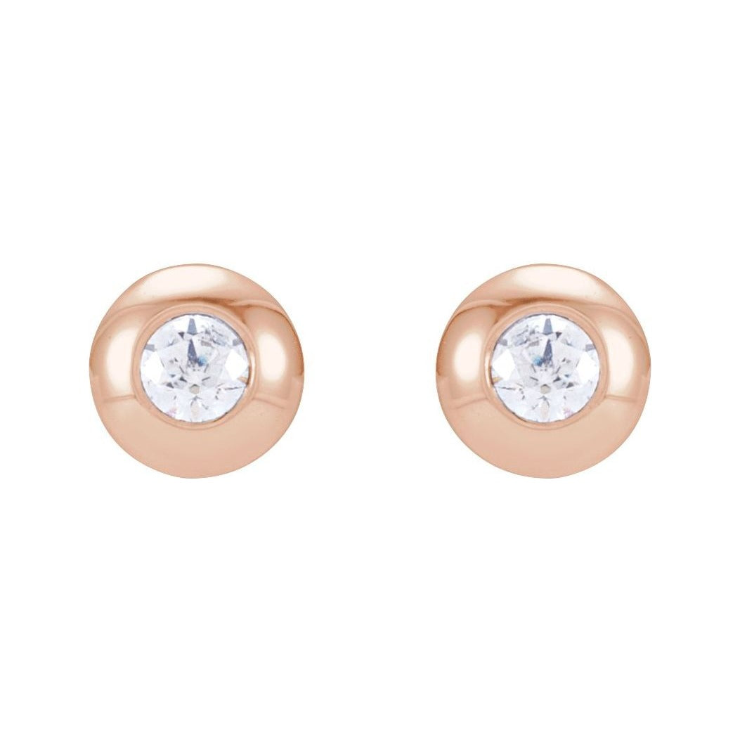 Sapphire Row Natural Diamond Domed Bezel Stud Earrings - 14K Rose Gold, 2 mm (view 2)
