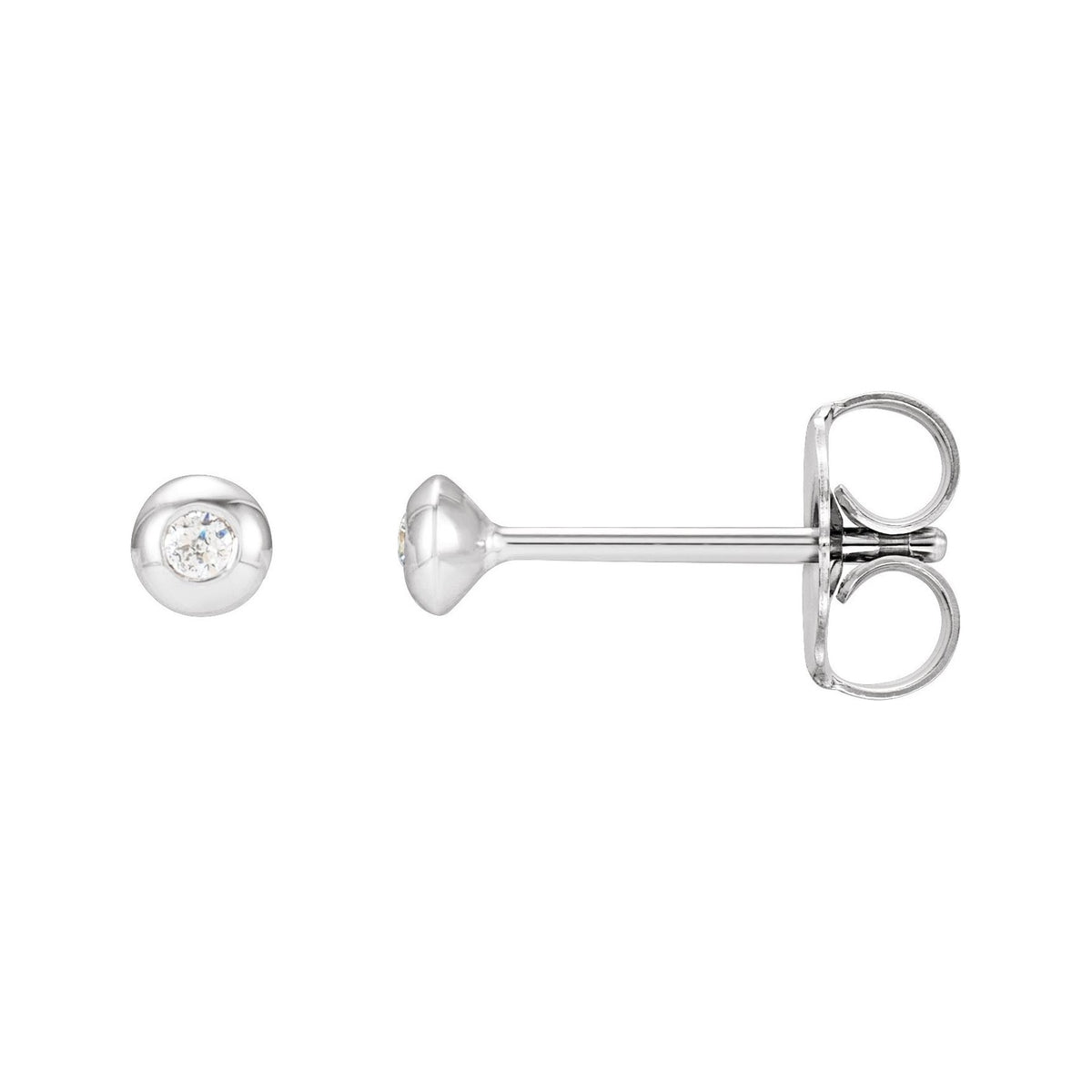 Sapphire Row Natural Diamond Domed Bezel Stud Earrings - 14K White Gold, 1.5 mm