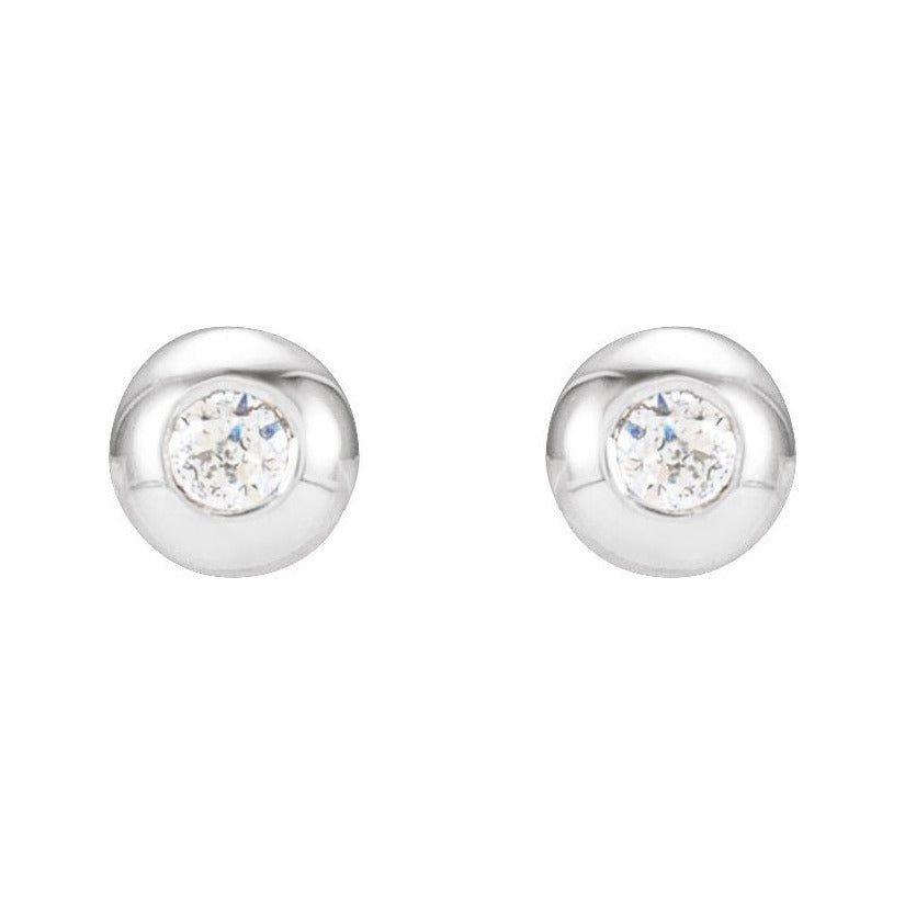 Sapphire Row Natural Diamond Domed Bezel Stud Earrings - 14K White Gold, 1.5 mm (view 2)